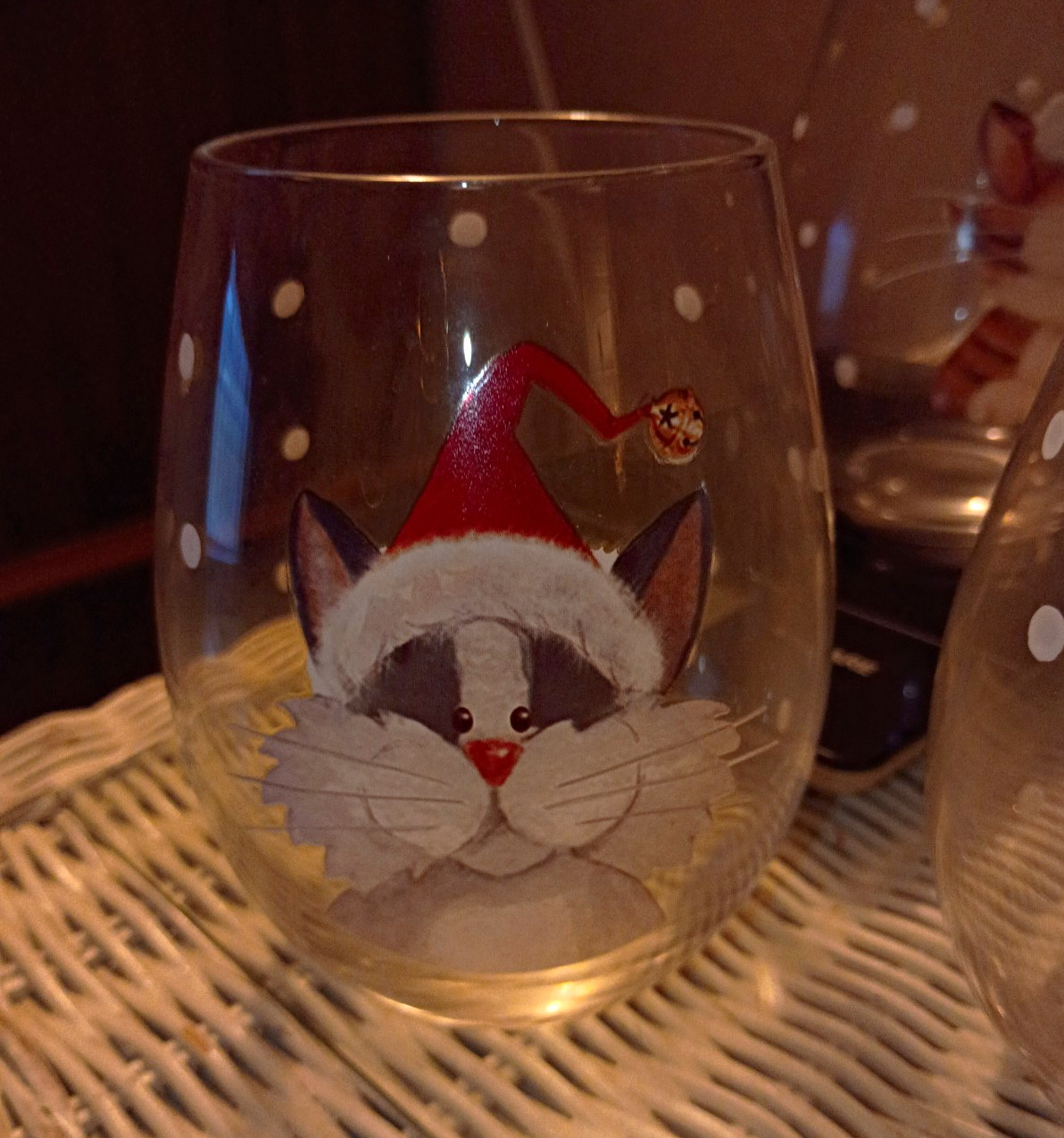 Vintage Pier One Christmas Cat Wine Glasses Vintage Pier One Christmas Cat Wine Glasses