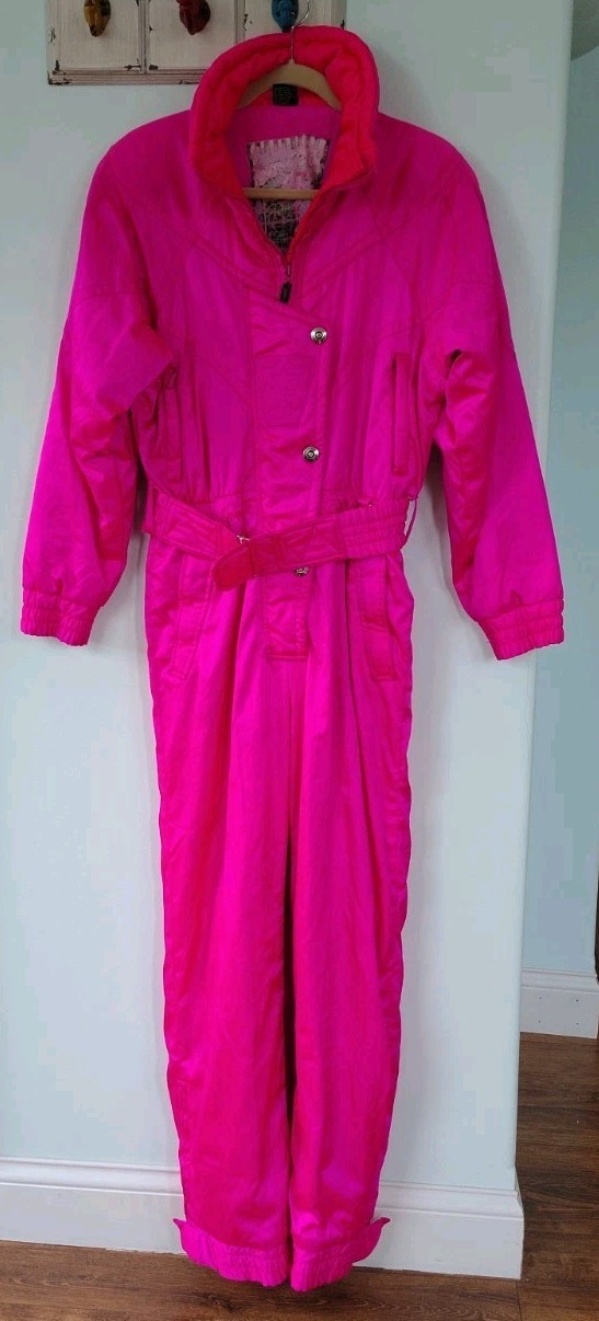 Vintg 80s/90s M Festival Prima sports D’Hiver Neon Hot Pink Iridescent Snowsuit