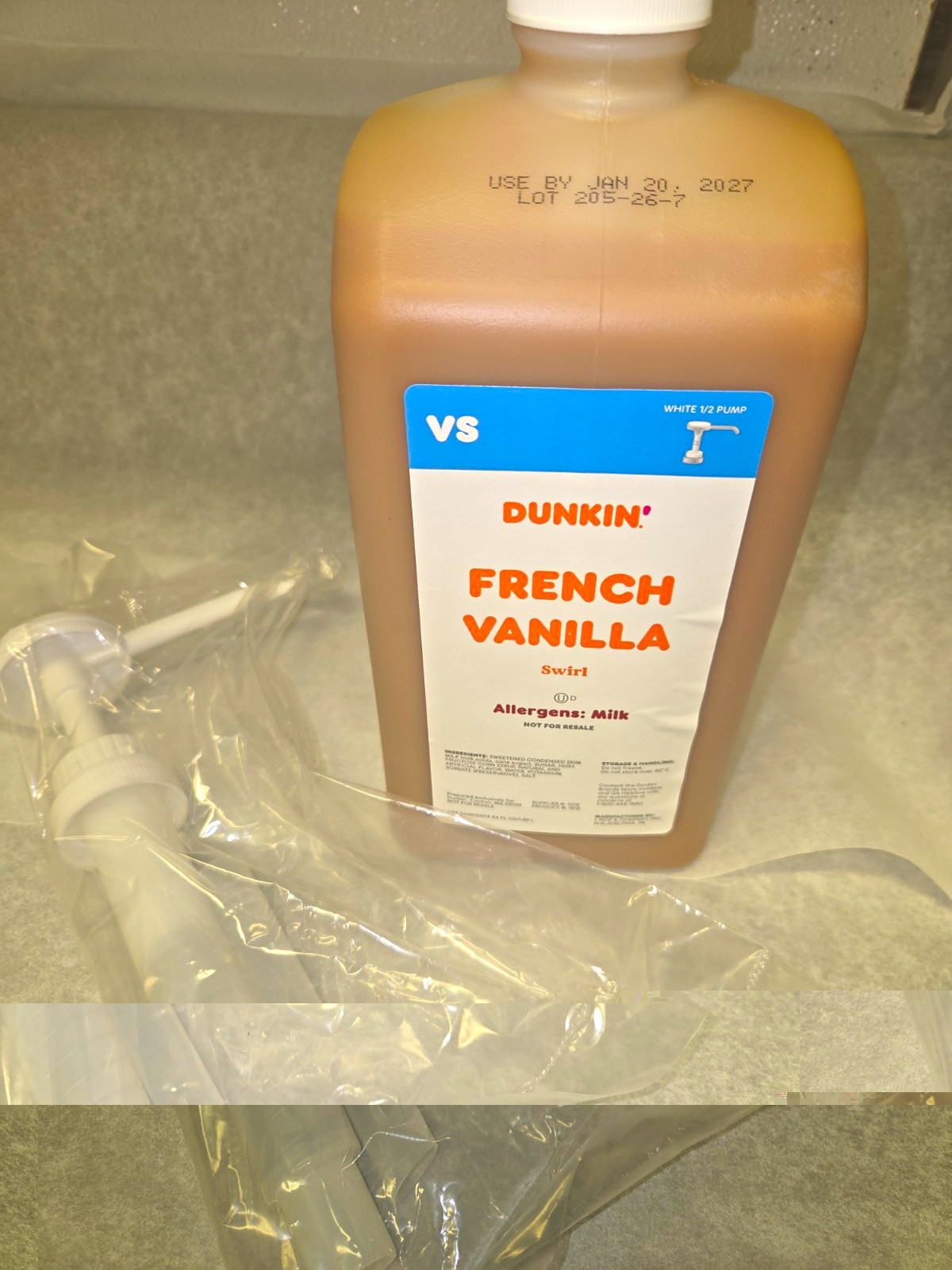 Dunkin\' French Vanilla Swirl Coffee Syrup 7 lb Jug Kosher Exp Jan 20 2027 Dunkin\' French Vanilla Swirl Coffee Syrup 7 lb Jug Kosher Exp Jan 20 2027