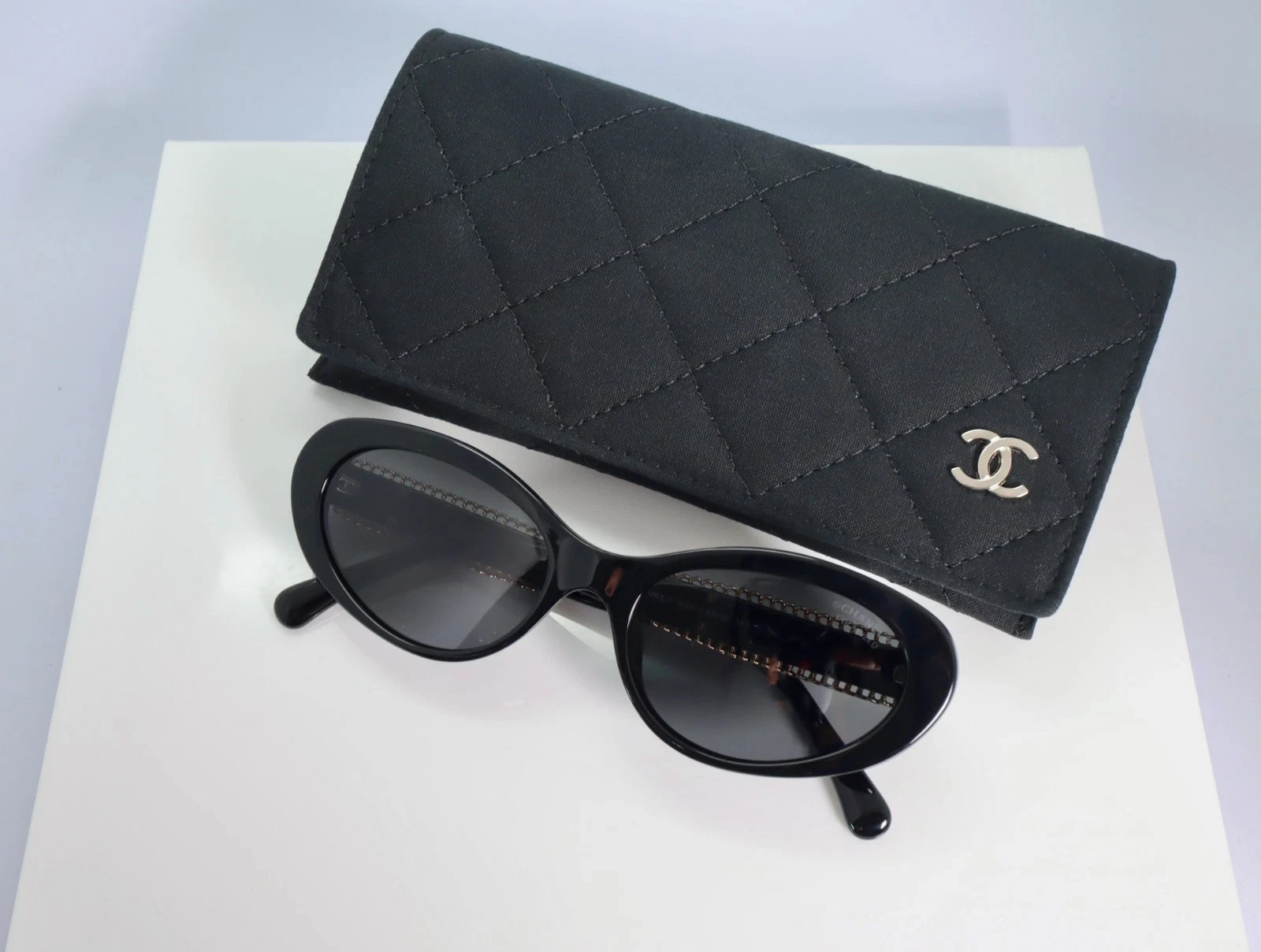 Chanel CH5515 54mm Oval Sunglasses in Black with Polarized Gray Lens Chanel CH5515 54mm Oval Sunglasses in Black with Polarized Gray Lens
