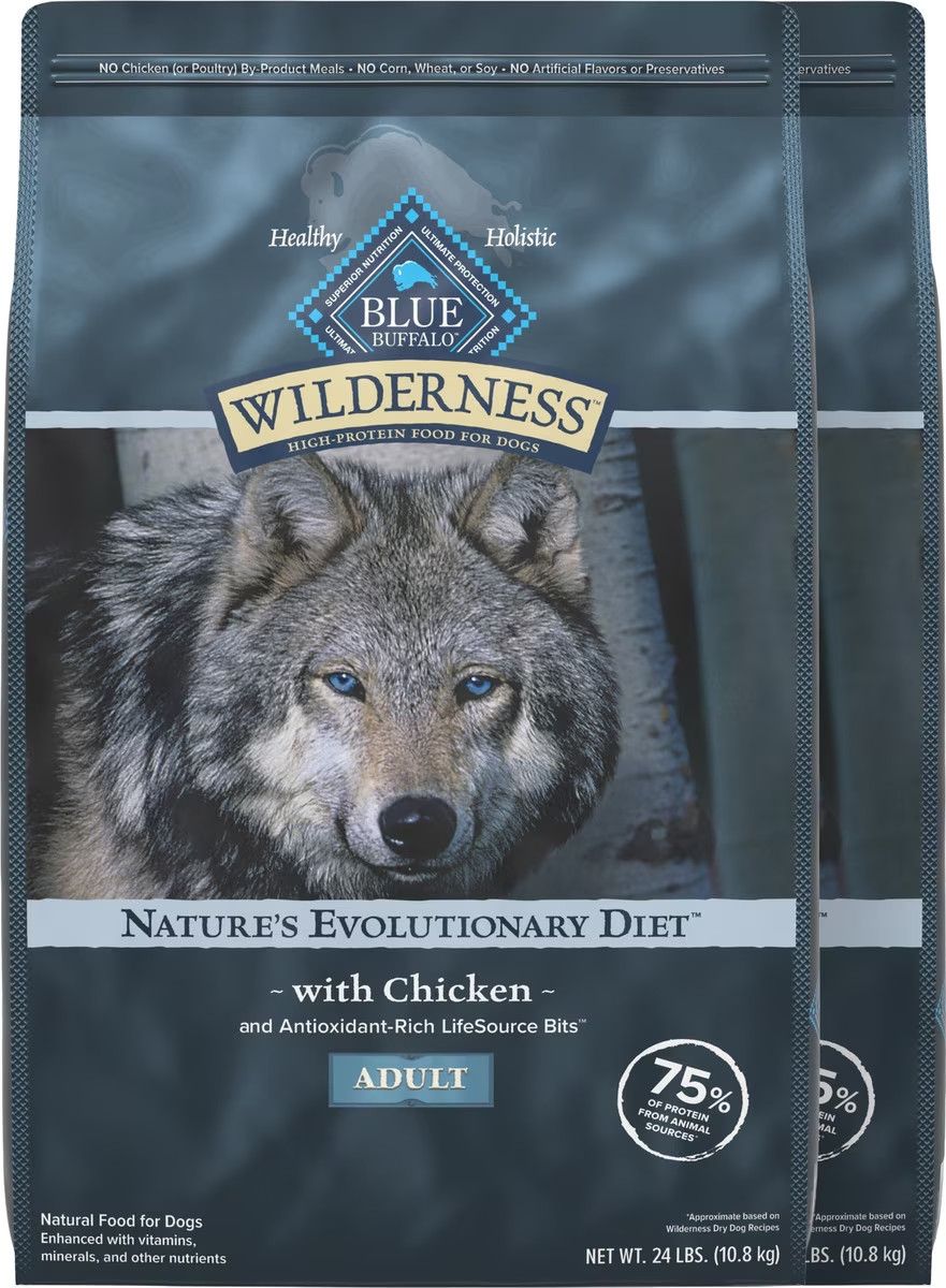 Blue Buffalo Wilderness Chicken Recipe High-Protein Adult Dog Food, 2x24-lb bags
