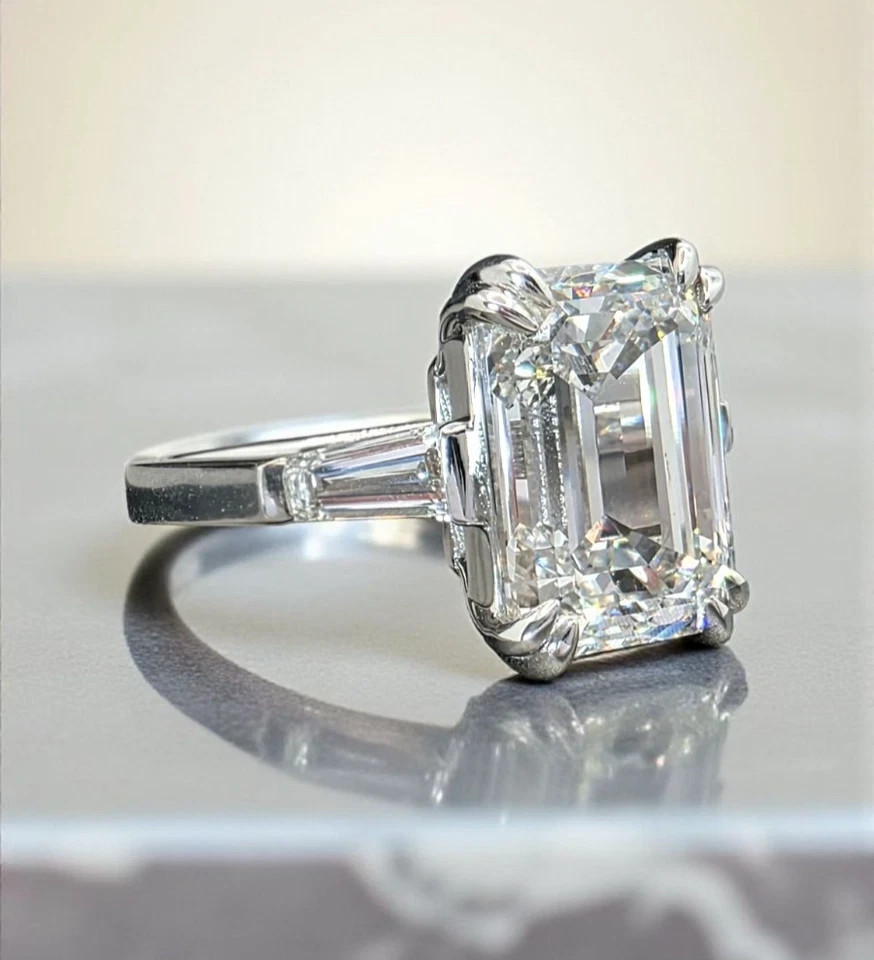 6.50Ct F VS1 Emerald Cut Lab Grown Diamond Ring IGI Certified 950 Platinum 6