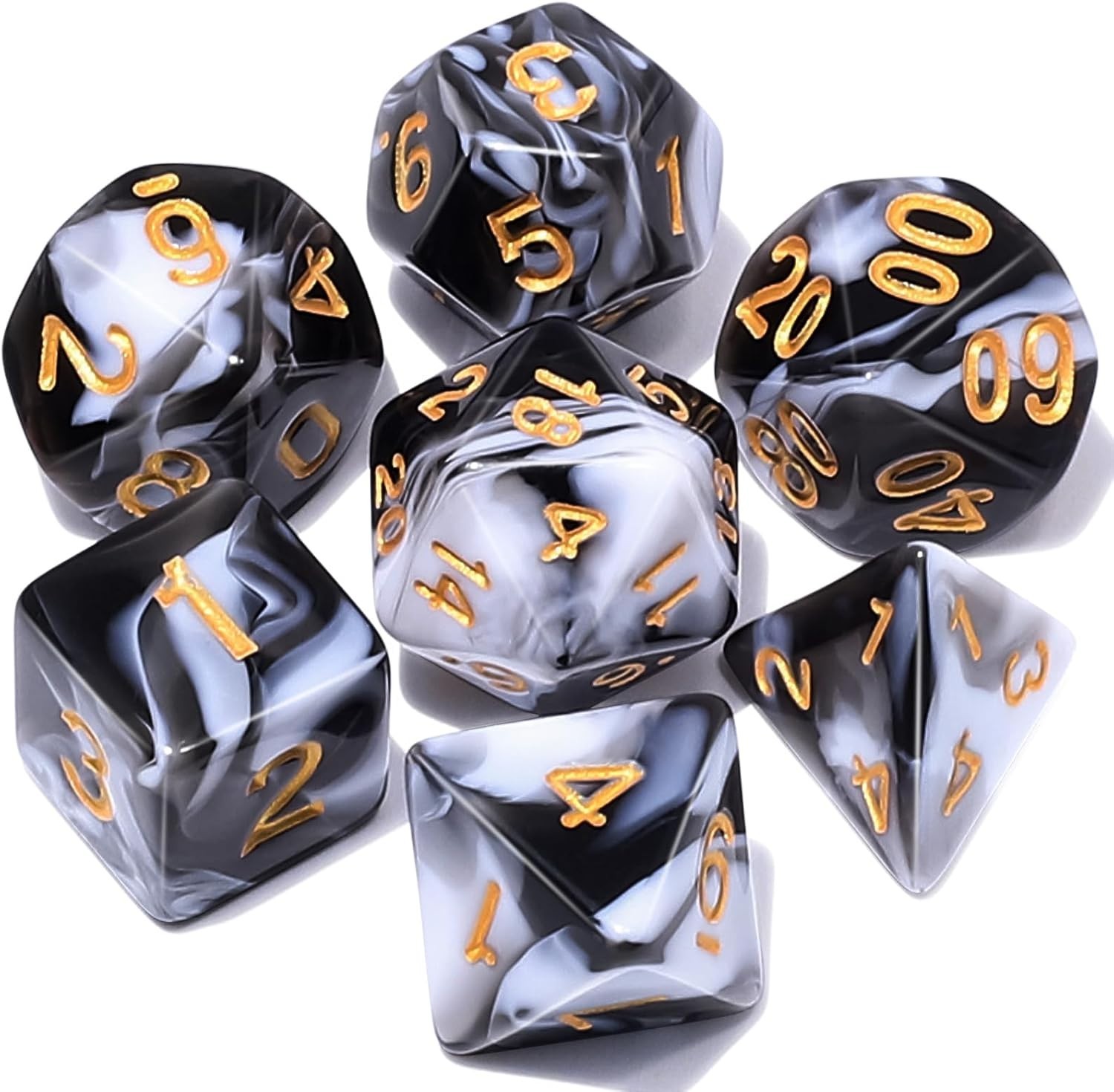 Complete 7-Piece Polyhedral Dice Set for D&D, RPGs - Stylish Velvet Bag Included Complete 7-Piece Polyhedral Dice Set for D&D, RPGs - Stylish Velvet Bag Included