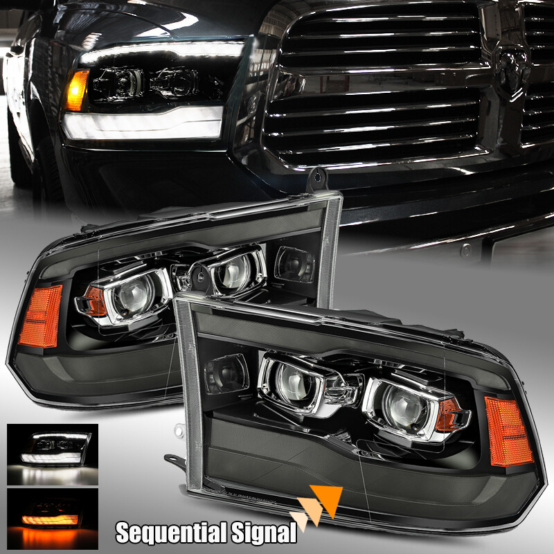 For 09-18 Ram 1500/2500/3500 Dual DRL + Sequential Signal Projector Headlights