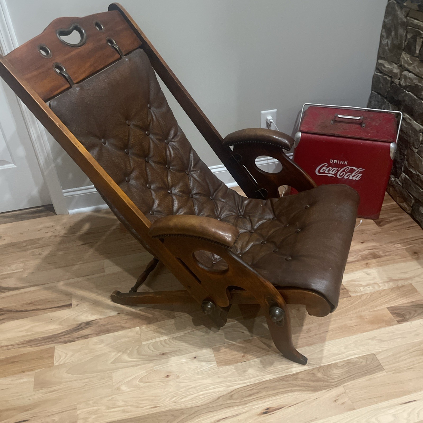 Vintage THEODORE ALEXANDER Brown Leather Adjustable Campaign Yacht Chair Vintage THEODORE ALEXANDER Brown Leather Adjustable Campaign Yacht Chair