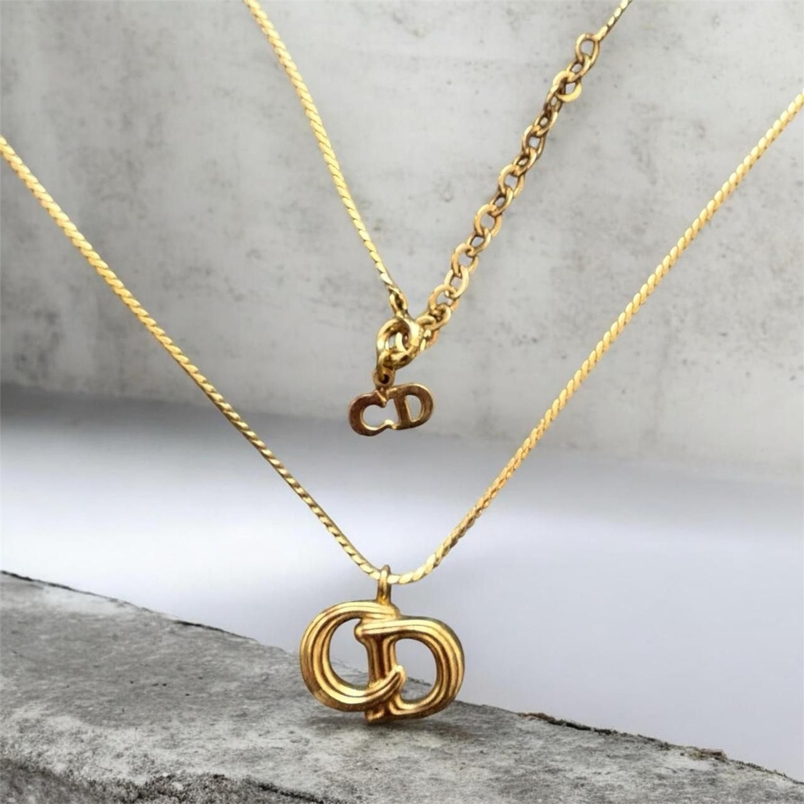 Christian Dior Vintage CD Pendant Gold Chain Necklace Christian Dior Vintage CD Pendant Gold Chain Necklace