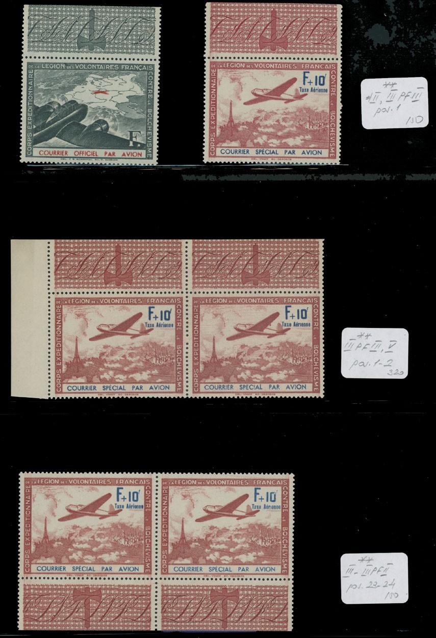 1941, GERMAN OCCUPATION-FRENCH LEGION GROUP OF 6 W/VARIETIES, NH, MI.#II/V