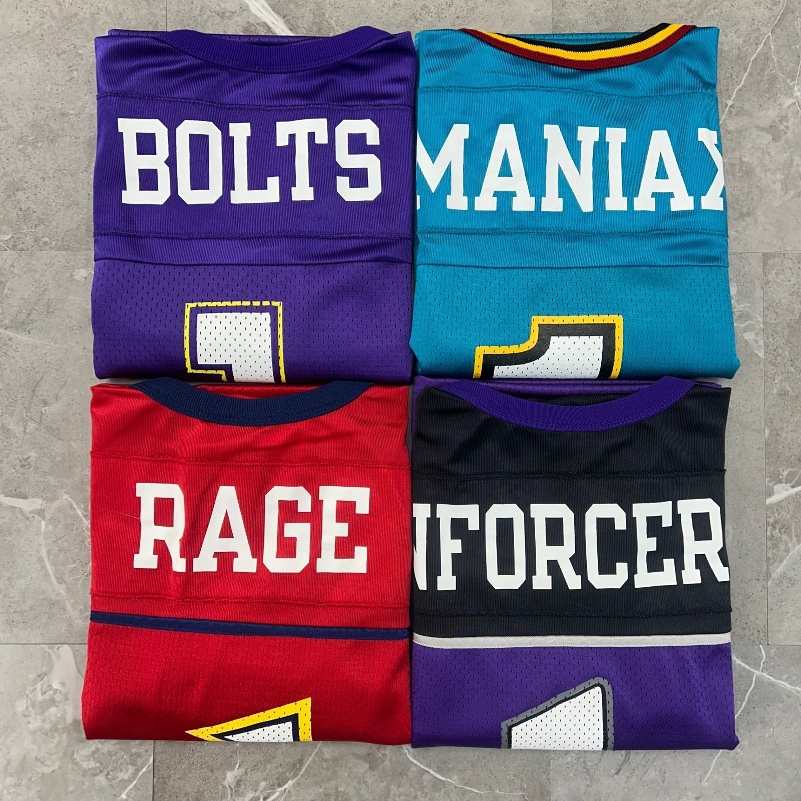 Lot of 4 Vintage XFL Jerseys Bolts Enforcers Maniax Rage Champion 48 52 Football Lot of 4 Vintage XFL Jerseys Bolts Enforcers Maniax Rage Champion 48 52 Football
