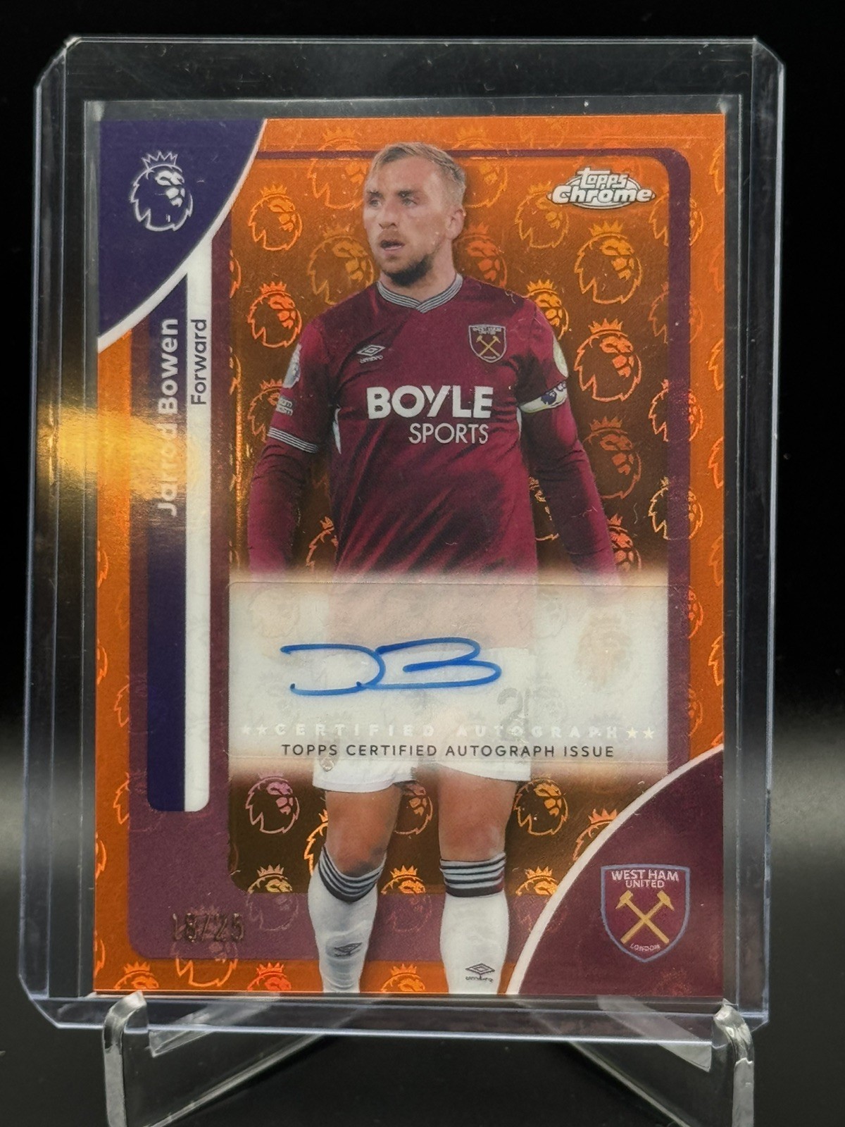 2025-26 Topps Chrome EPL Jarrod Bowen Orange Logofractor Autograph /25 West Ham 2025-26 Topps Chrome EPL Jarrod Bowen Orange Logofractor Autograph /25 West Ham