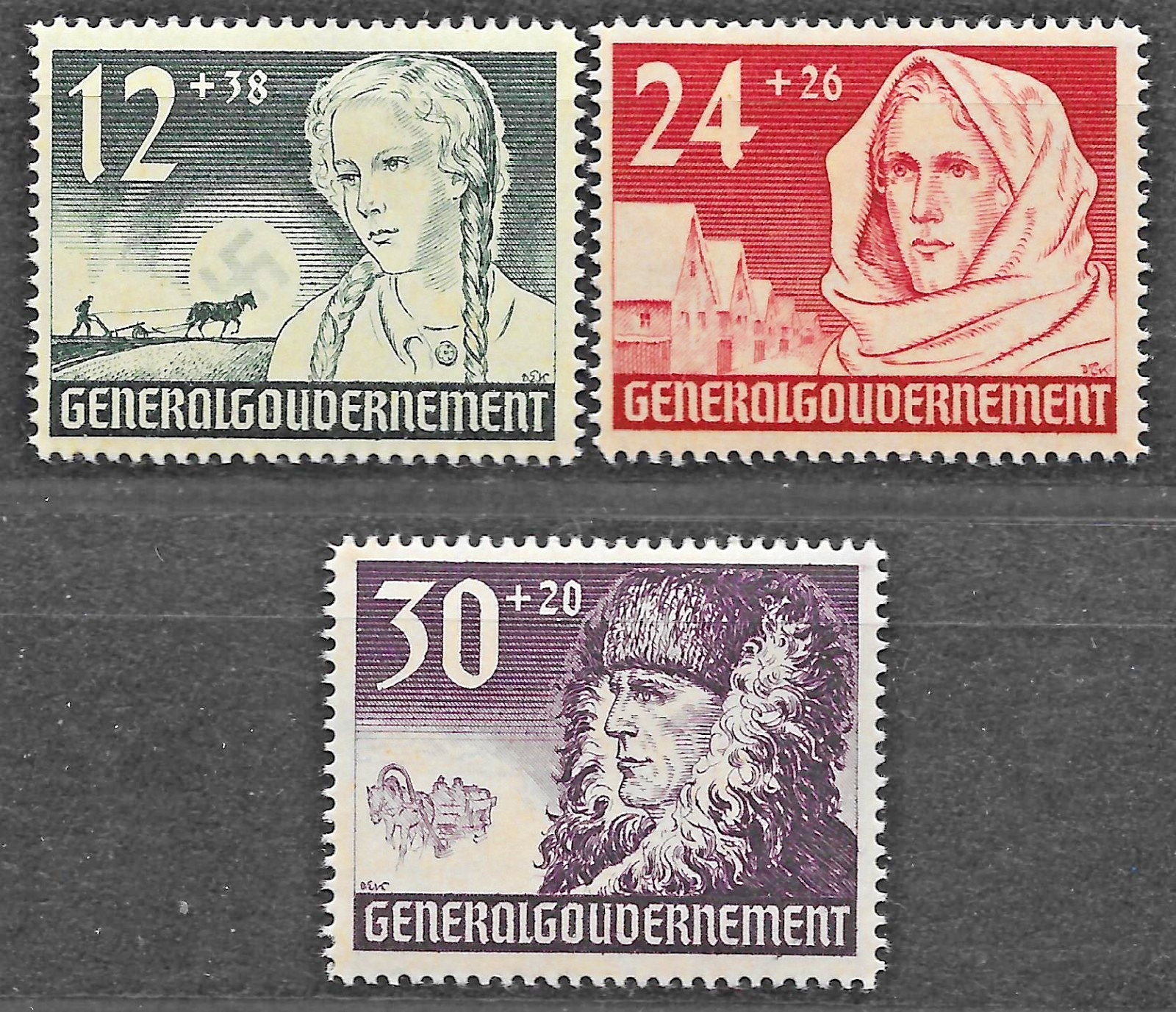 Poland 3rd Reich WWII Occupation Mi# 56-58 MH * Poland 3rd Reich WWII Occupation Mi# 56-58 MH *