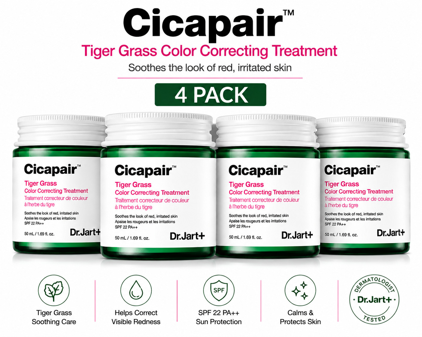 Dr.Jart+ Cicapair Tiger Grass Color Correcting Treatment 1.69 oz. 4 Pack Dr.Jart+ Cicapair Tiger Grass Color Correcting Treatment 1.69 oz. 4 Pack