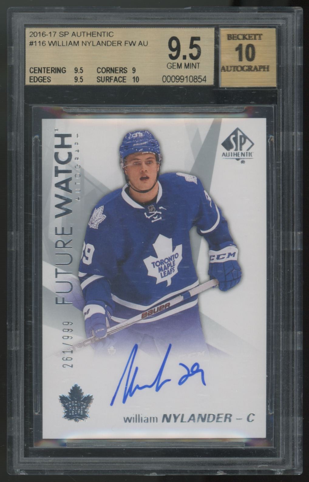 2016-17 UD SP Authentic William Nylander RC Future Watch Auto /999 BGS 9.5 10 2016-17 UD SP Authentic William Nylander RC Future Watch Auto /999 BGS 9.5 10