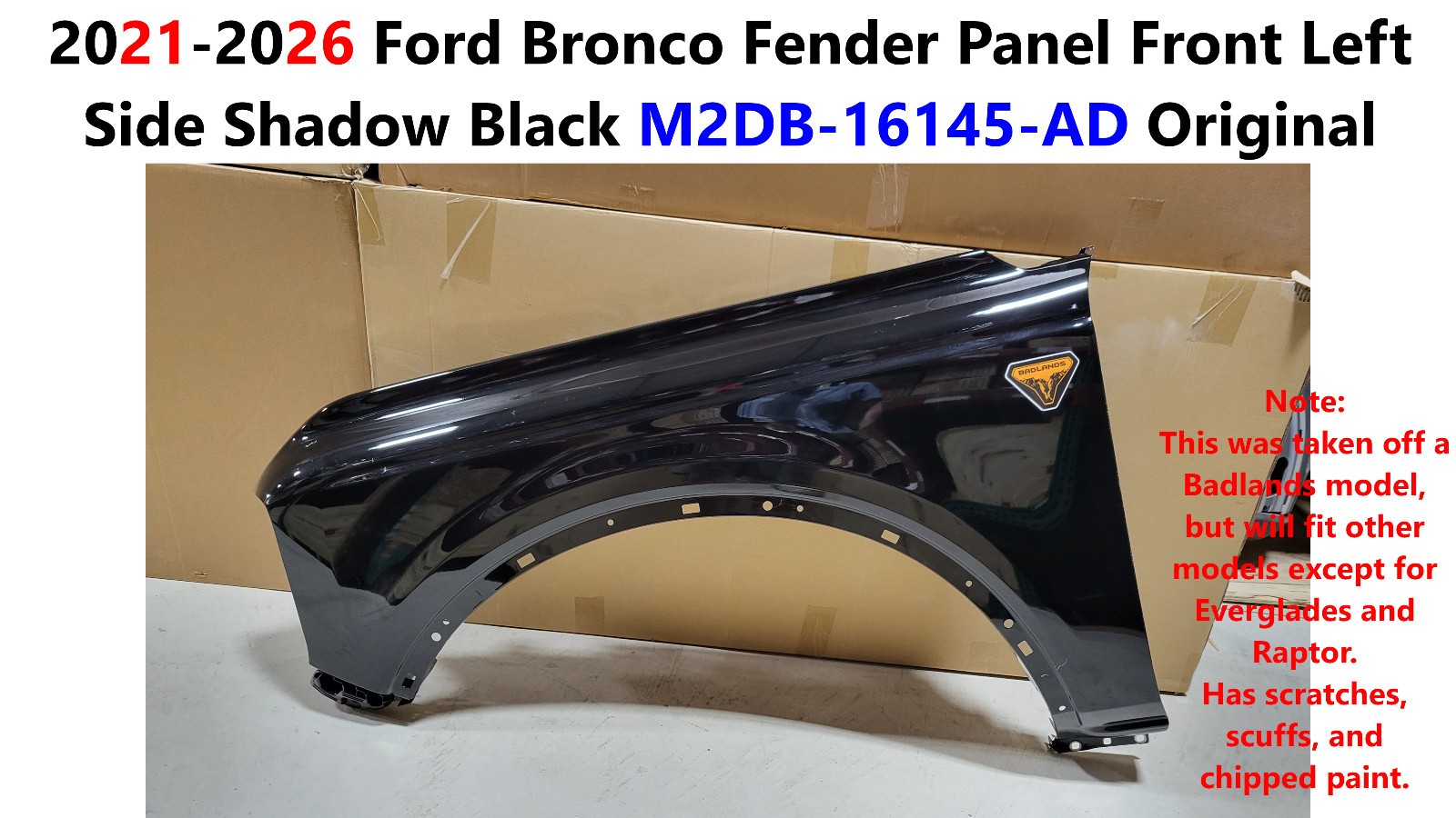 21-26 Ford Bronco Fender Panel Front Left Side Shadow Black M2DB16145AD Original