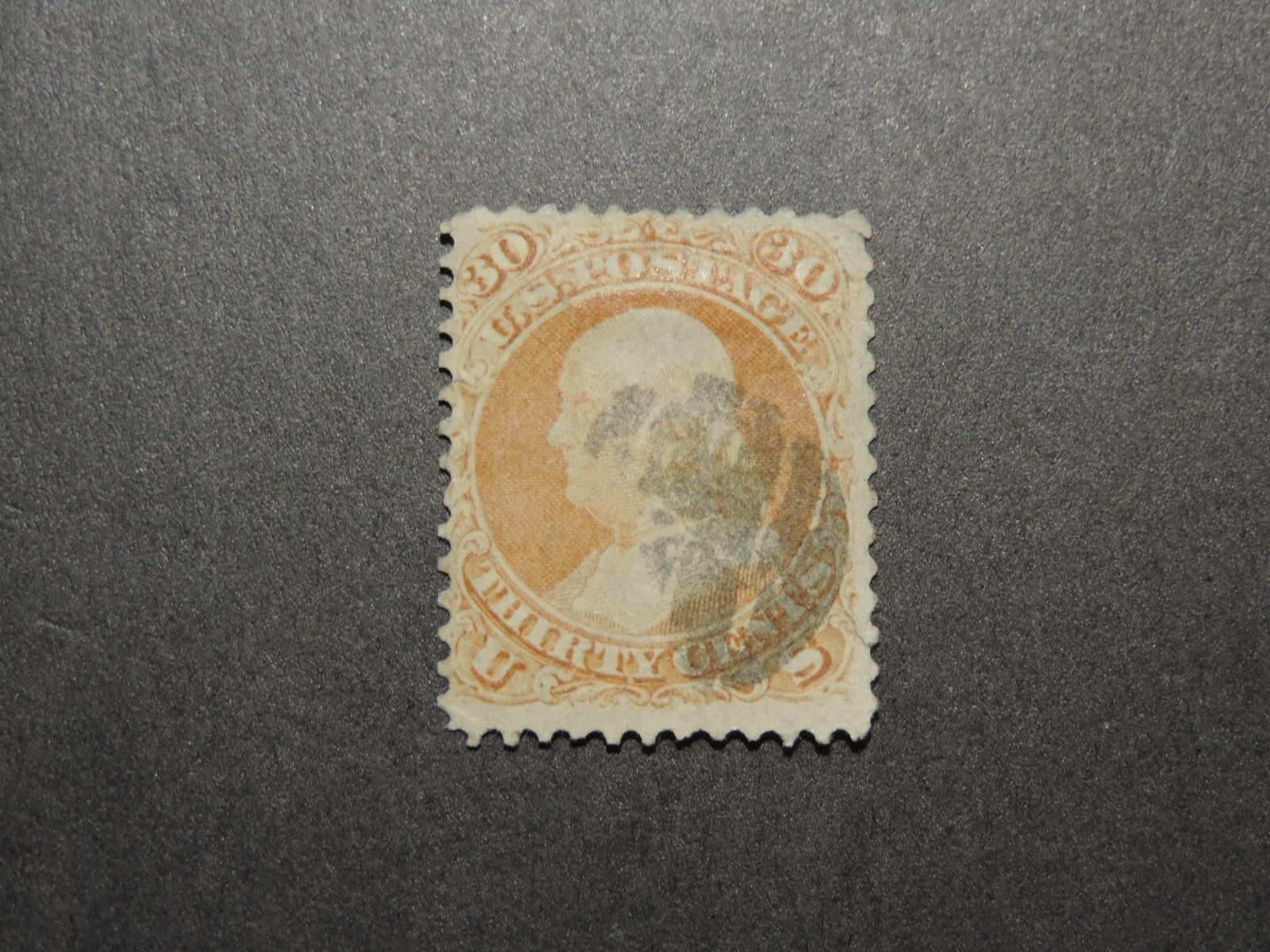 US Stamps Scott no 71 1861 30c Franklin Orange Perf 12 VF US Stamps Scott no 71 1861 30c Franklin Orange Perf 12 VF
