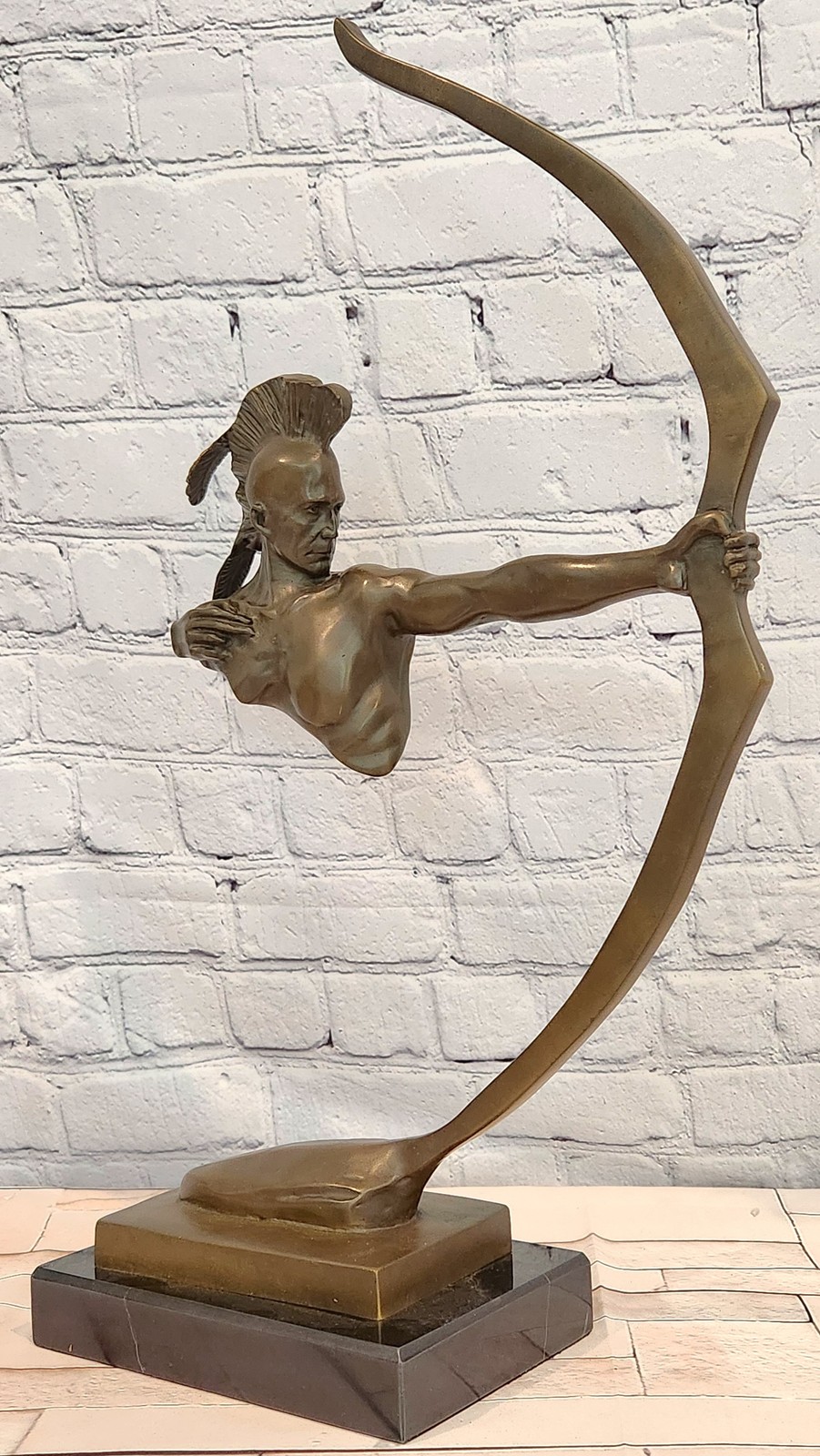 Signed M. Nick Bronze Native American Archer Sculpture Warrior Chief Statue