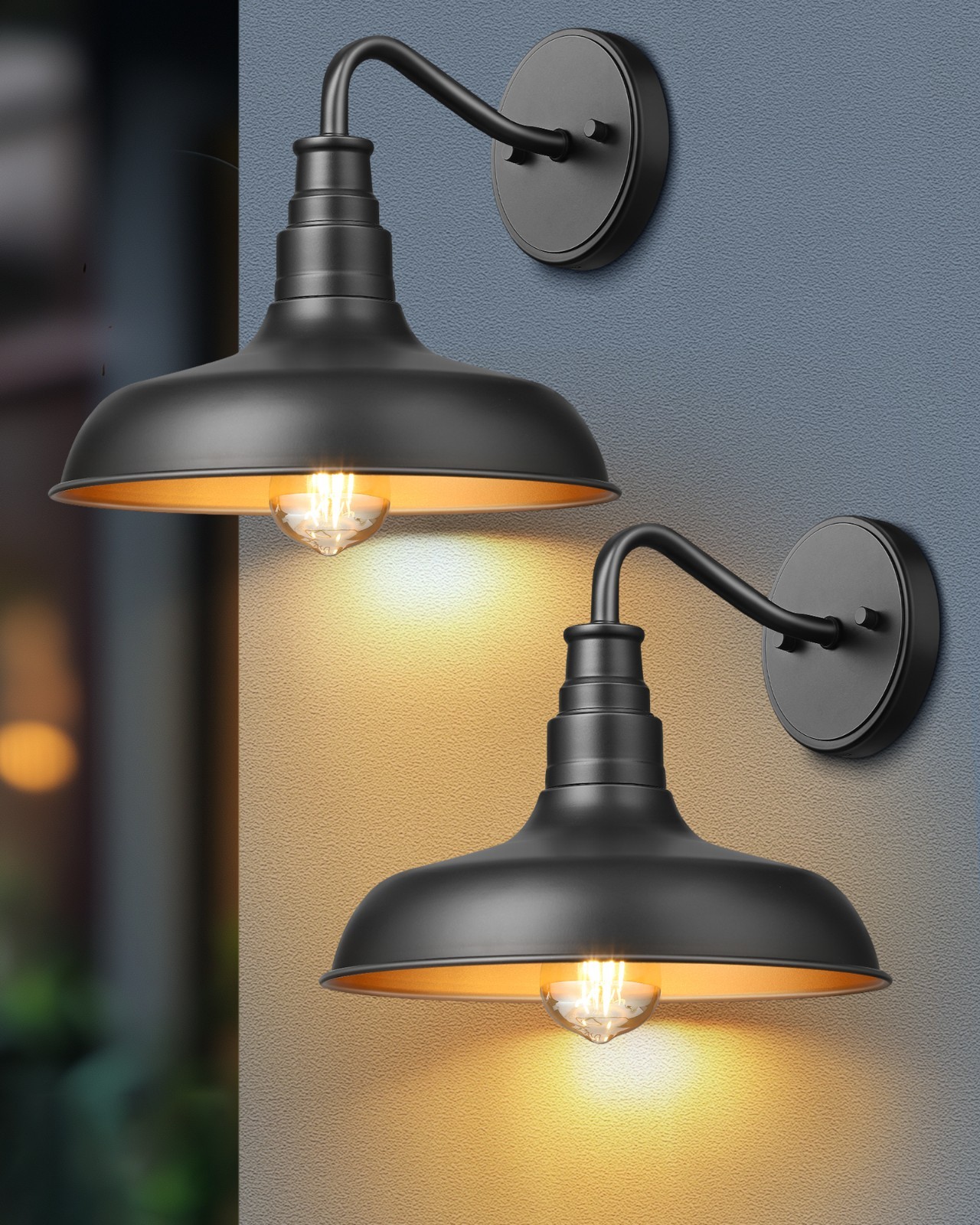 DEWENWILS 2Pack Matte Black Gooseneck Barn Lights, Farmhouse Outdoor Wall Sconce