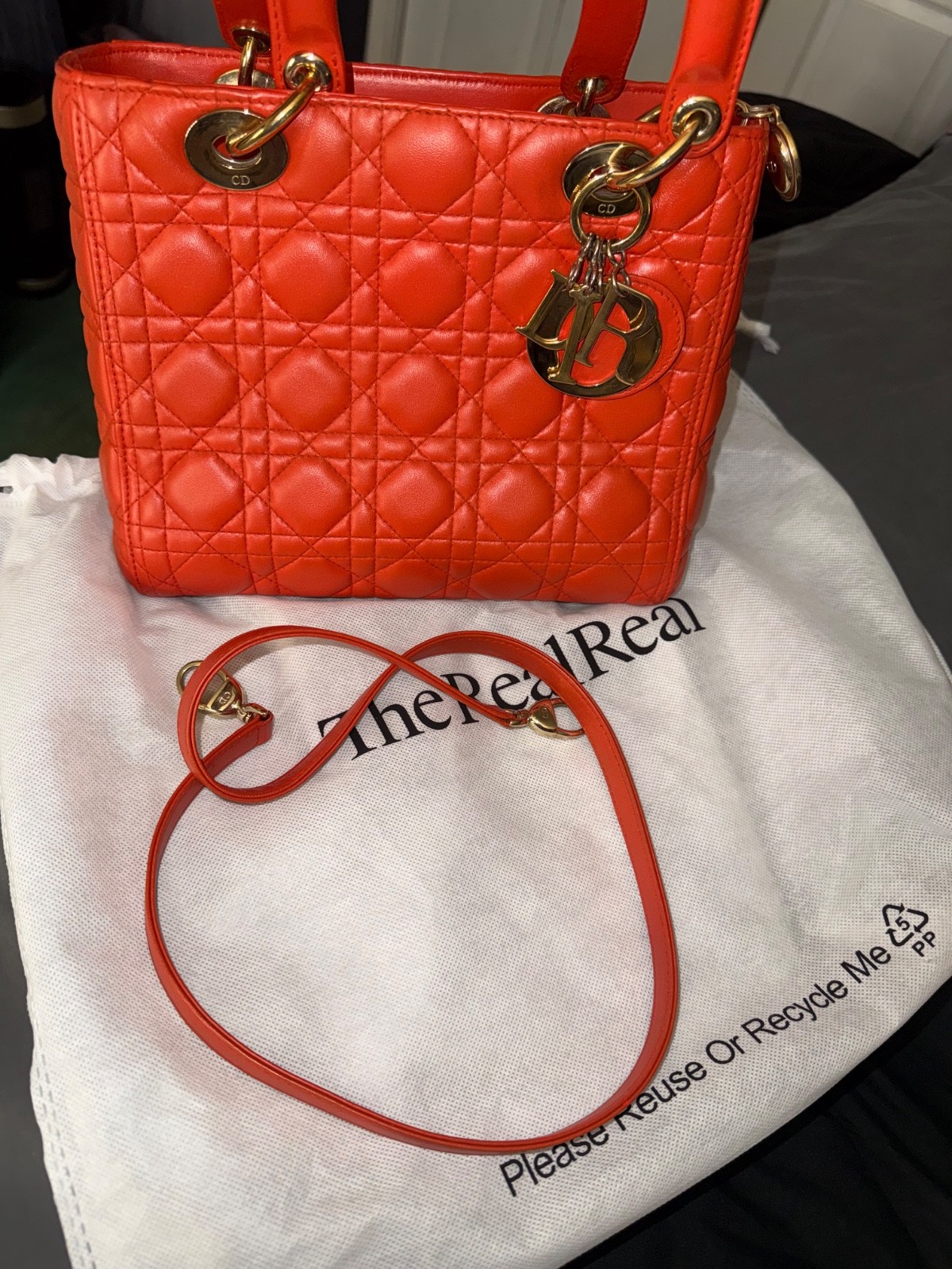 Christian Dior Lady Dior Medium Very Good Condition in Orange Leather Christian Dior Lady Dior Medium Very Good Condition in Orange Leather