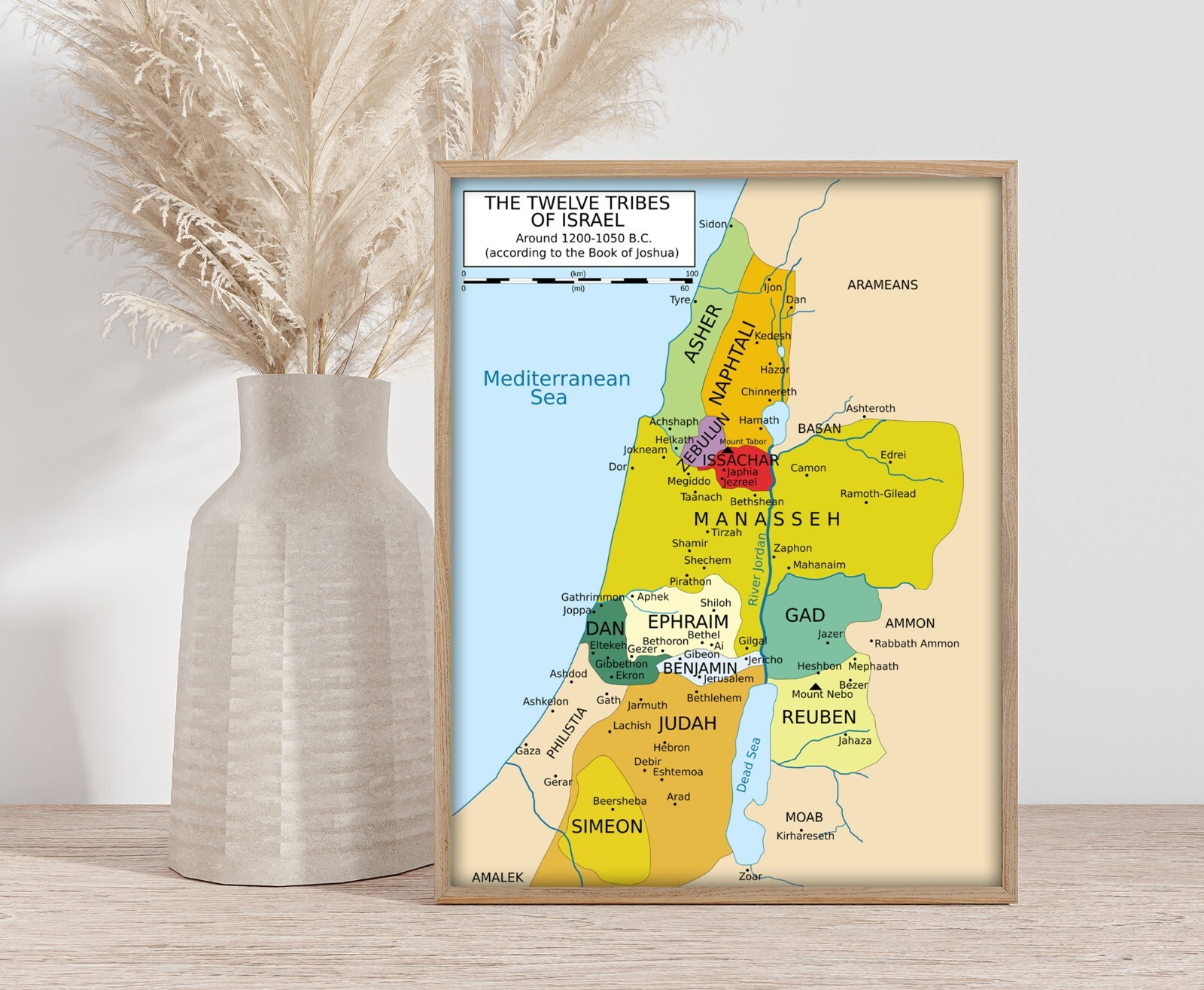 Map of 12 Tribes of Israel fr. 1200-1050 Book of Joshua Wall Art Poster Unframed