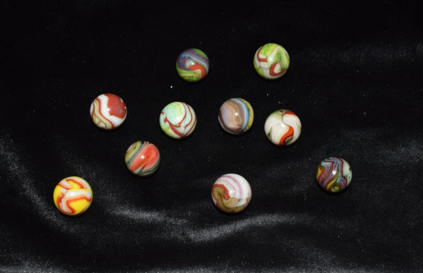 🧐👉 Beautiful Lot of 10 JABO/DAS mixed runs collector marbles .703\