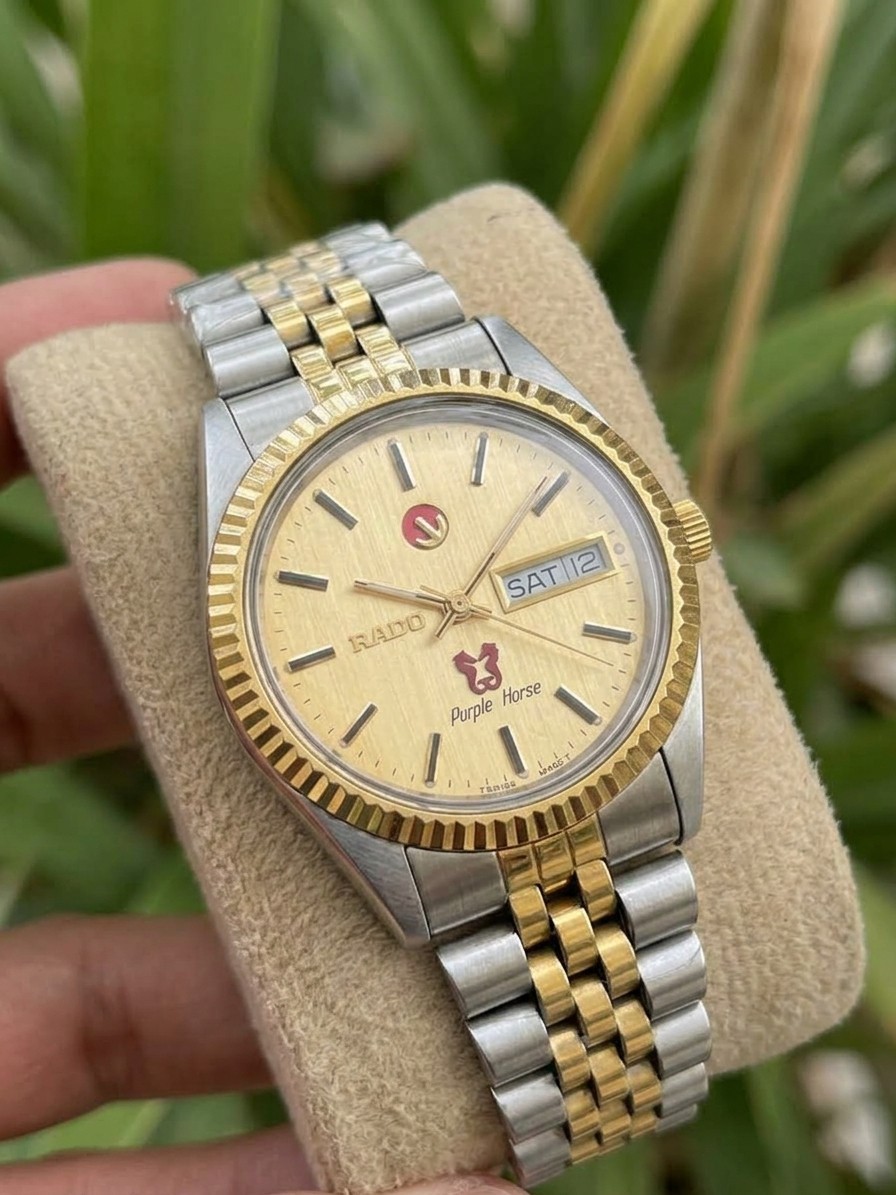 Vintage Rado Purple Horse Mens Automatic Watch Two Tone Gold Gold Dial