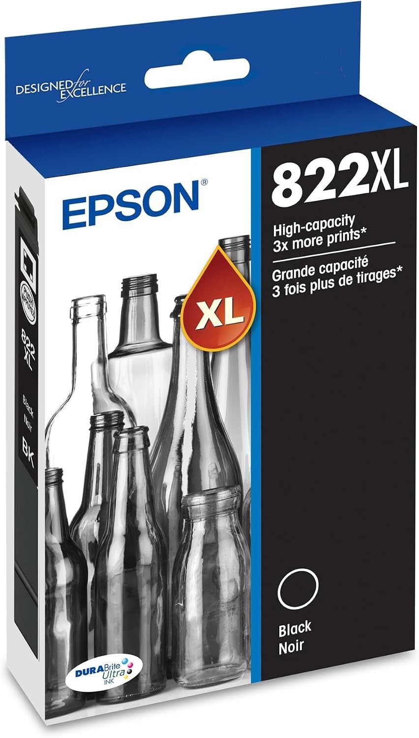2 Pack Genuine Epson 822XL Black High Capacity Ink Cartridges T822XL120-S