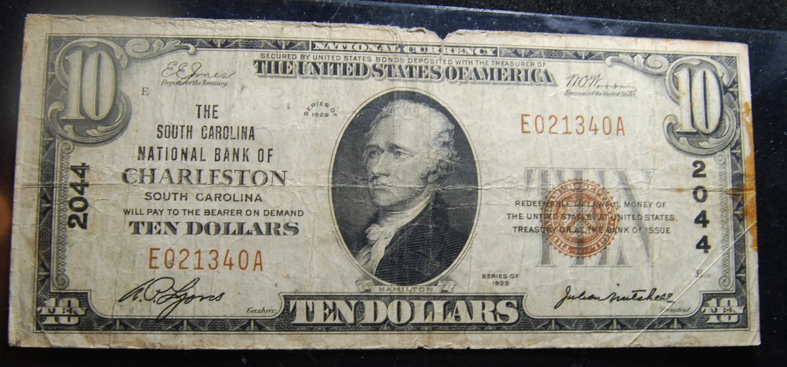 1929 $ 10 South Carolina National Bank Charleston SC Ch 2044 Type 1 Fr 1801-1