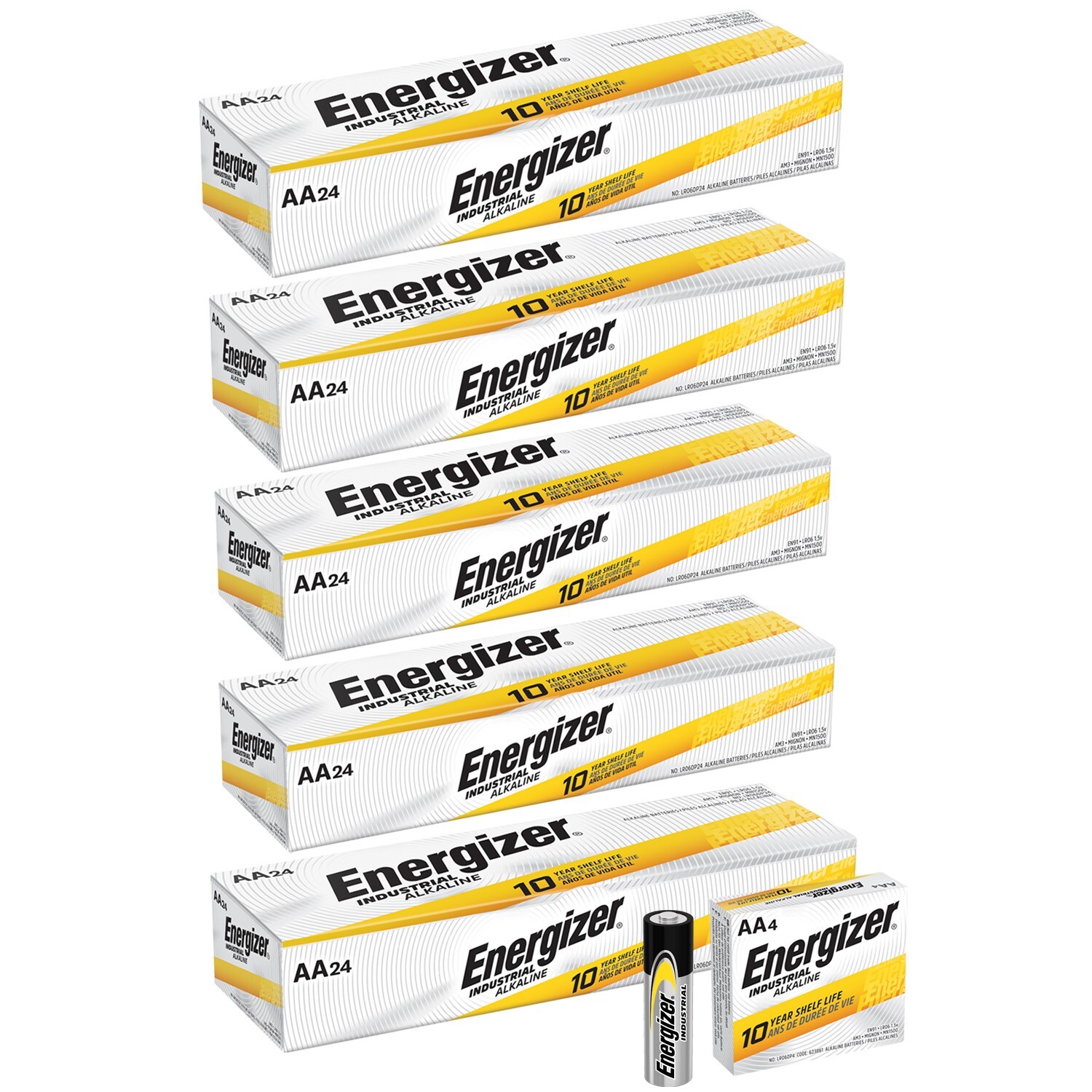 120 Energizer AA Industrial EN91 1.5v Alkaline Batteries LR6 Exp. 12/2035