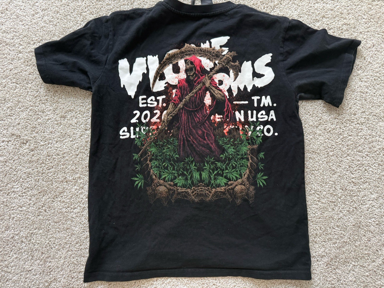 VLONE Farms Metal Reaper Style Shirt Small Cannabis Rare OOP VLONE Farms Metal Reaper Style Shirt Small Cannabis Rare OOP