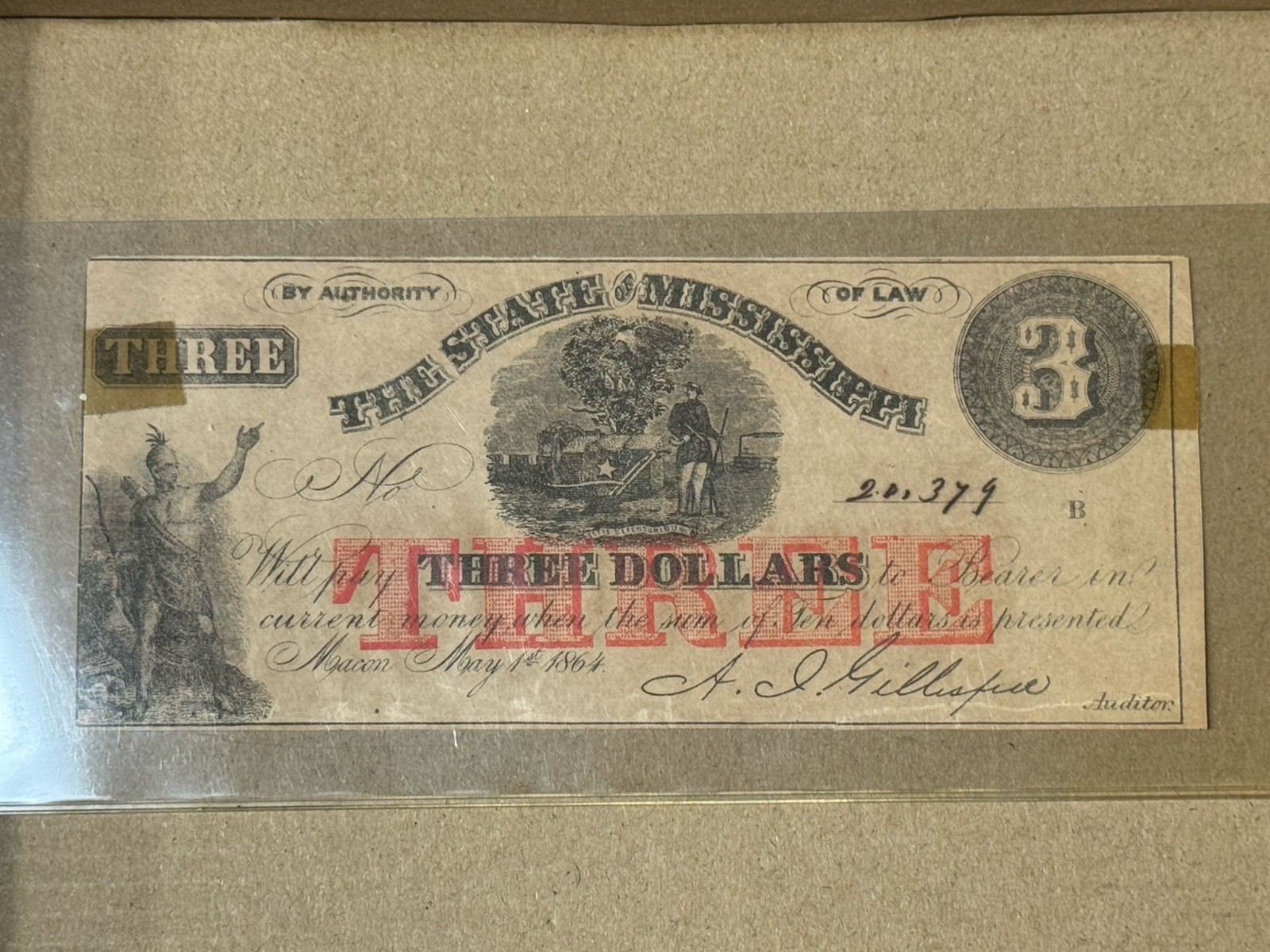 Rare 1864 State of Mississippi $3 Note Rare 1864 State of Mississippi $3 Note