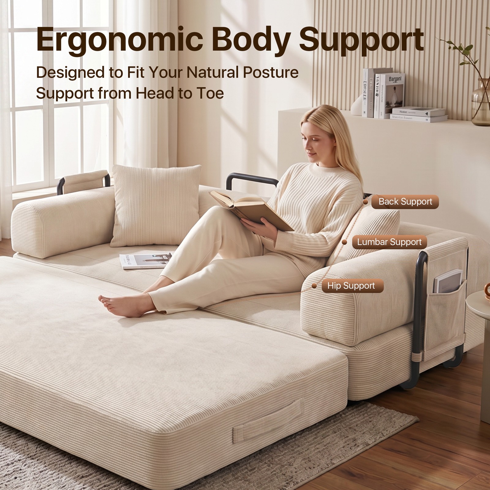 4 in 1 Sofa Bed 80 inch Convertible Sleeper Sofa with Pull Out Bed Couch Pillows