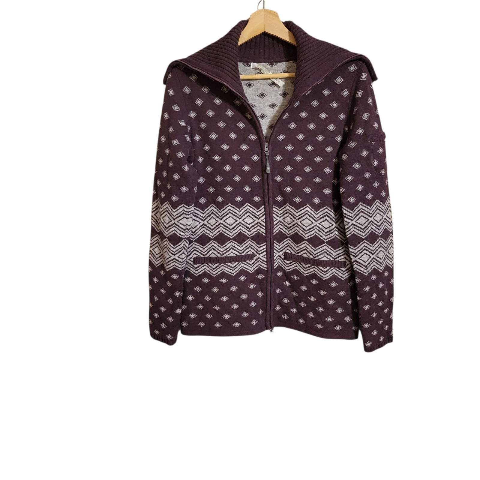 Athleta Sweater Medium Brown Teton Nordic Wool Fair Isle Full Zip Athleta Sweater Medium Brown Teton Nordic Wool Fair Isle Full Zip
