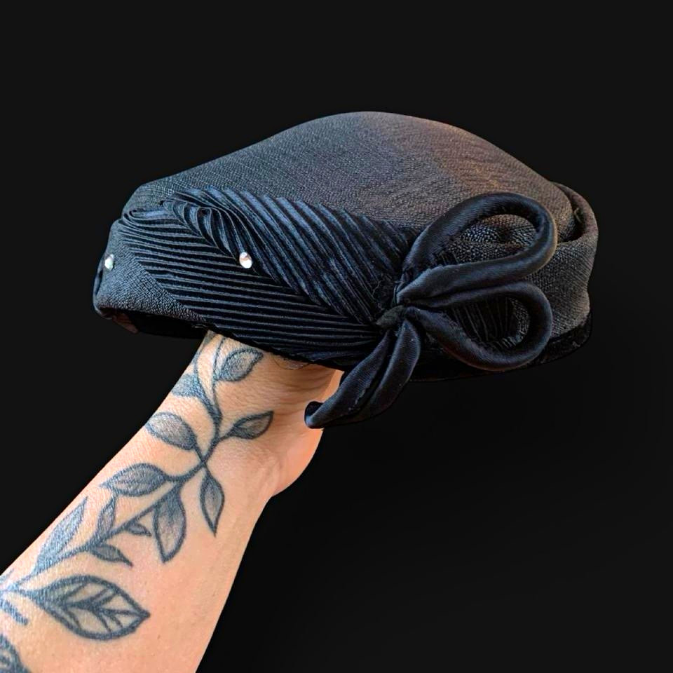 VTG ‘60s Mid-Century Black Straw Cocktail Hat