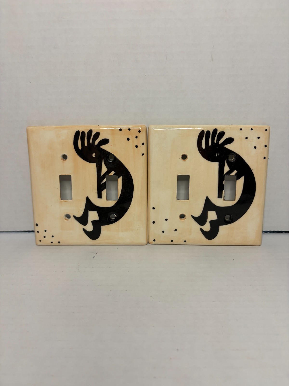 Vintage Southwest Kokopelli Ceramic Tile Double Switch Plate Cover Lot of 2