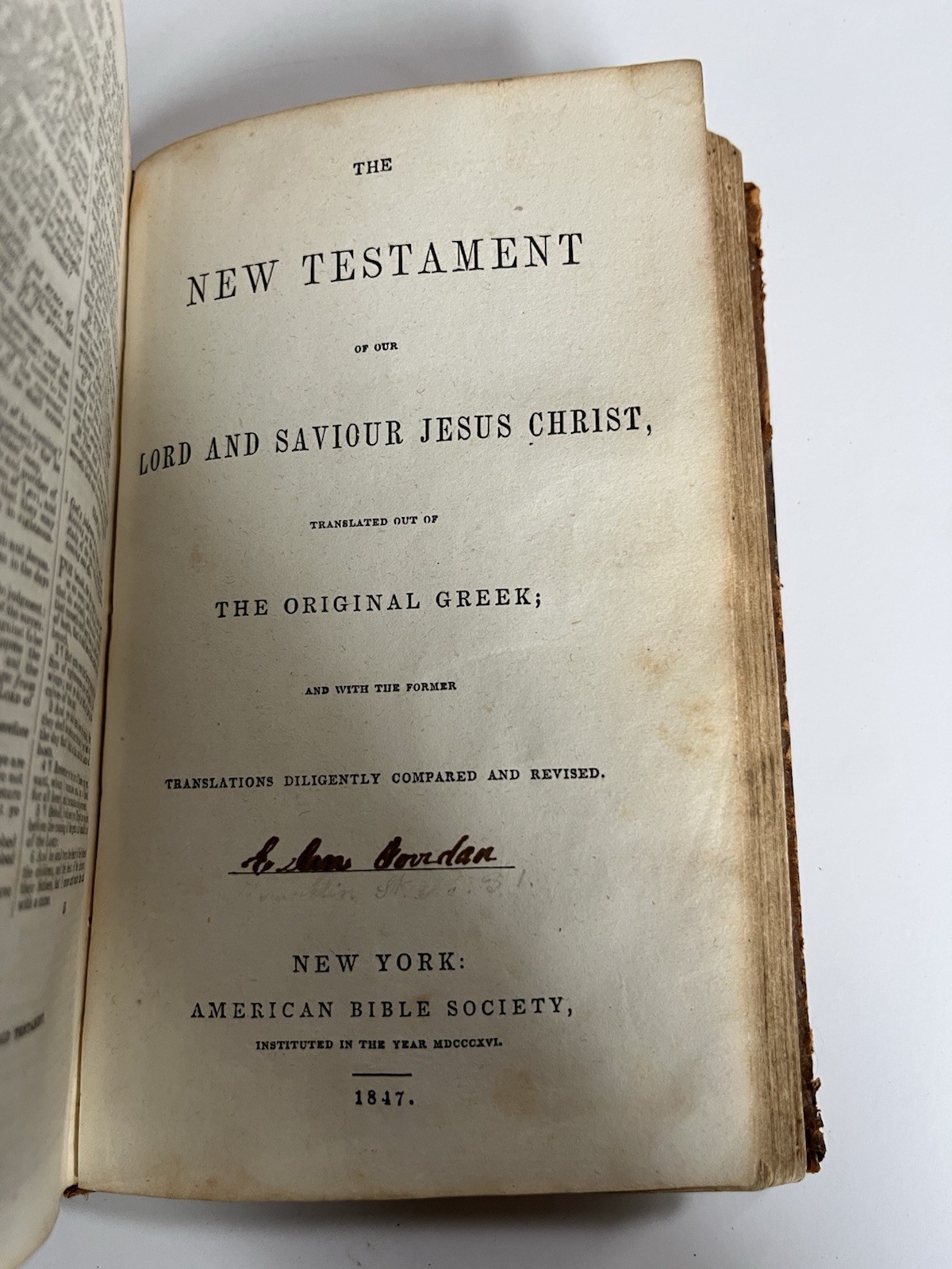 1847 Holy Bible American Bible Society NY Antique Calf Leather Book Antebellum