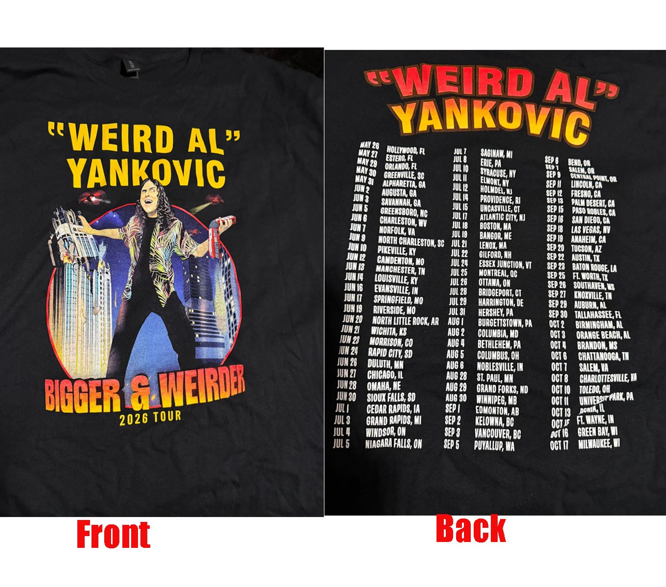 Weird Al Yankovic Bigger And Weirder Tour 2026 Concert T-Shirt S-5XL