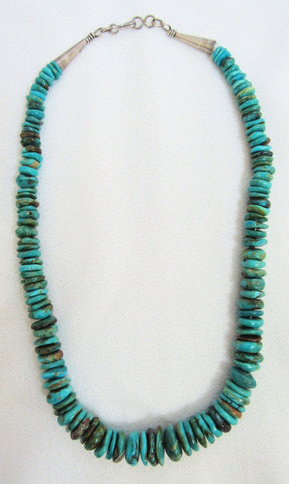 Navajo Indian Kingman Bisbee Royston Turquoise Heishi Beads & Silver Necklace Navajo Indian Kingman Bisbee Royston Turquoise Heishi Beads & Silver Necklace