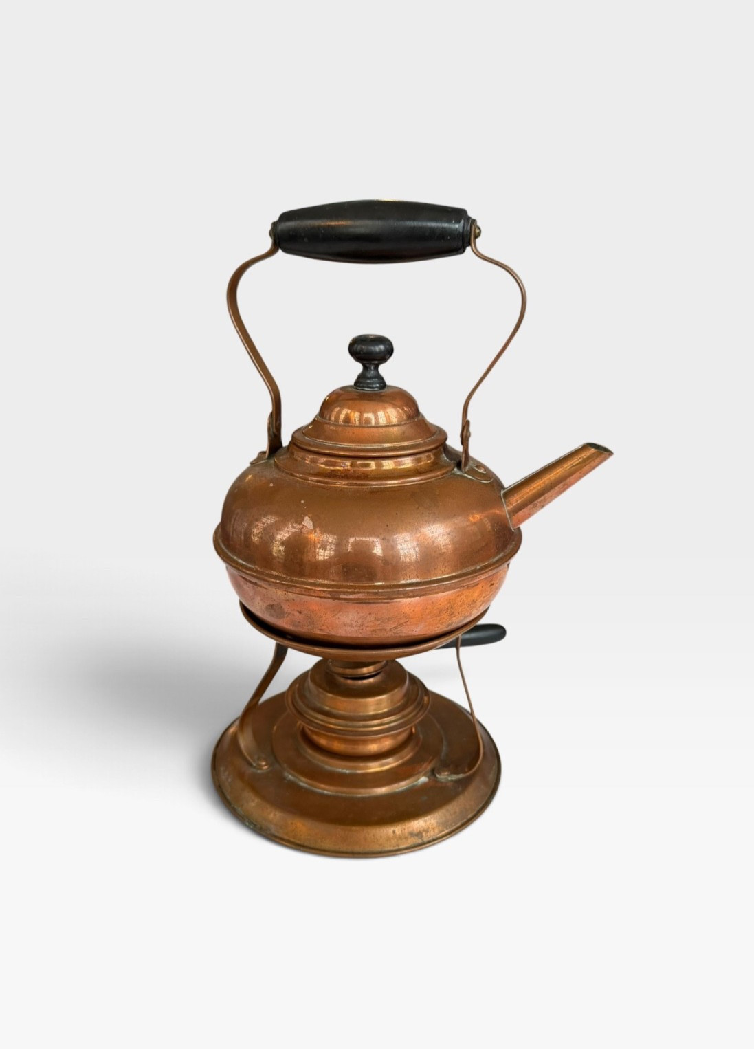 Antique S Sternau Co New York Copper Spirit Kettle Set with Burner and Stand