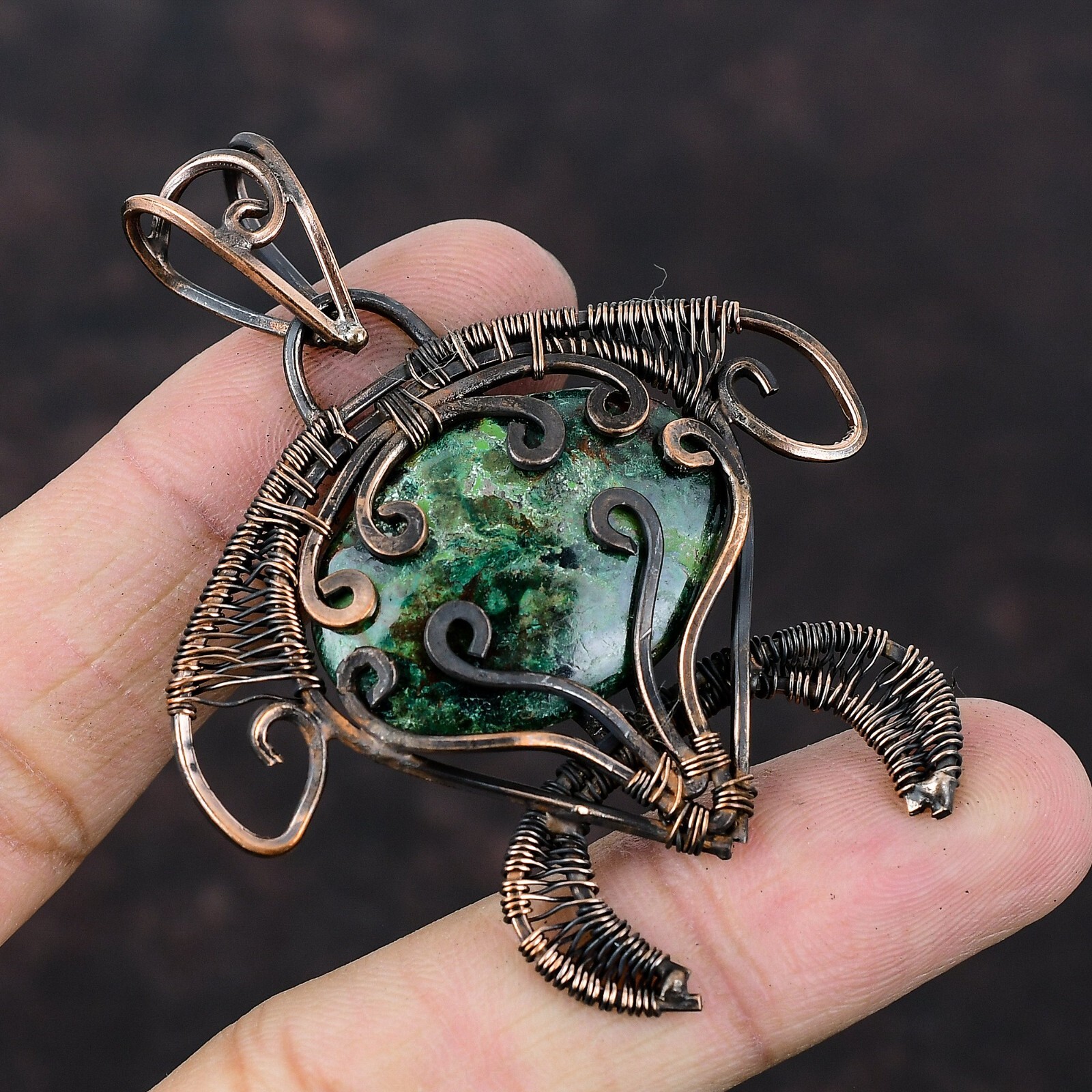 Cuprite Chrysocolla Copper Gift For Love Wire Wrapped Tortoise Pendant 2.68\