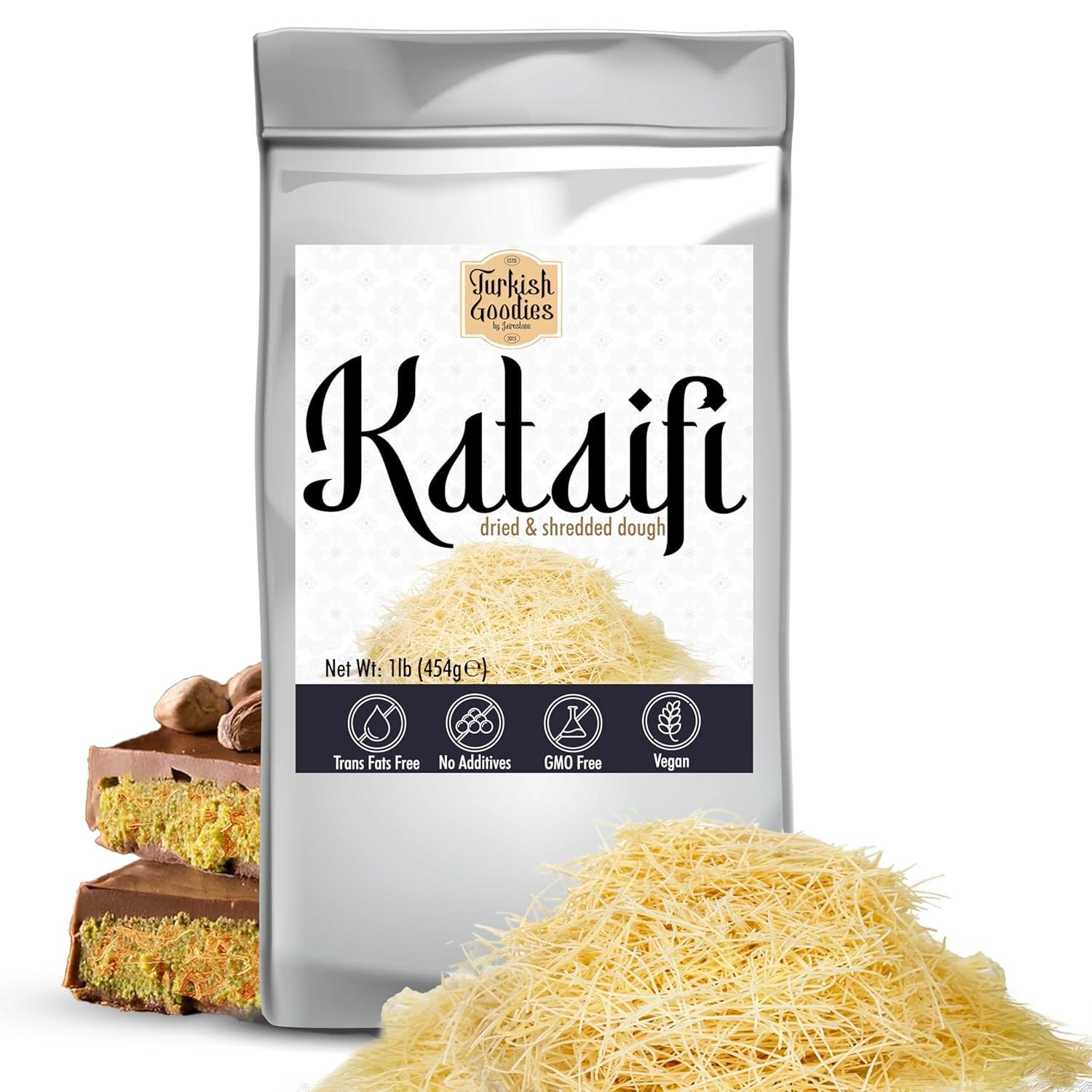 Kataifi Shredded Fillo Dough – 1lb Kadayif Pastry for Kunafa, Knafeh, Dubai Choc Kataifi Shredded Fillo Dough – 1lb Kadayif Pastry for Kunafa, Knafeh, Dubai Choc