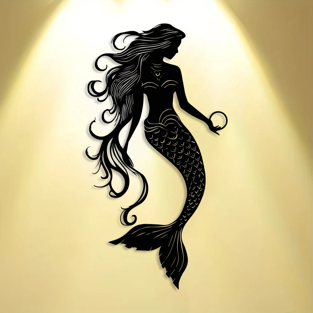 Elegant Mermaid Metal Wall Art Minimalist Abstract Sea Creature Decor