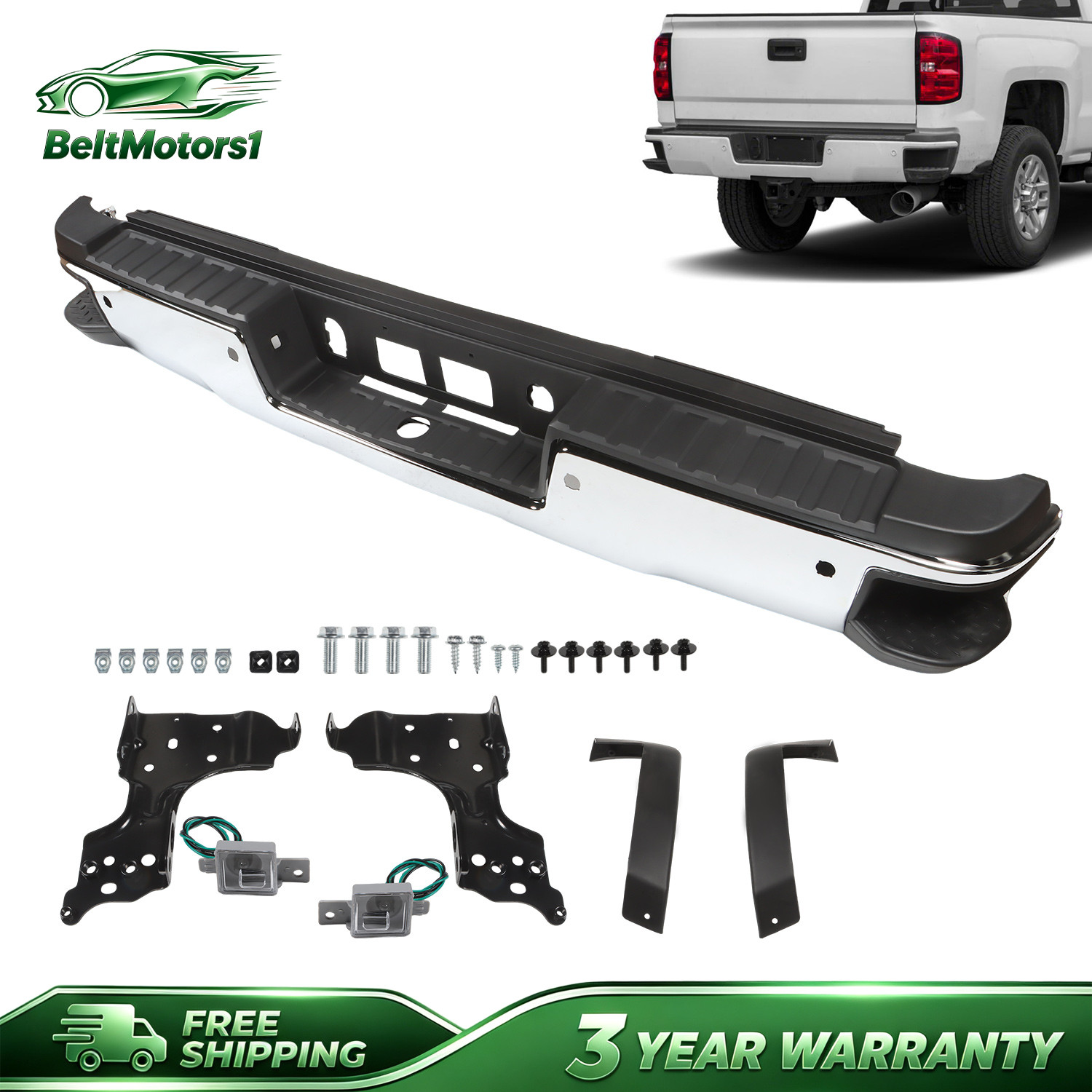 For 2015-19 GMC Sierra Chevy Silverado 2500HD 3500HD Chrome Rear Bumper Assembly
