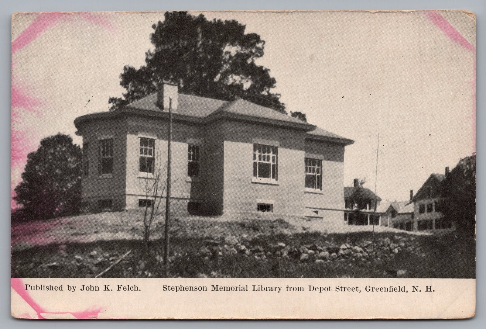 Stephenson Memorial Library From Depot Street Greenfield NH Postcard TS-209