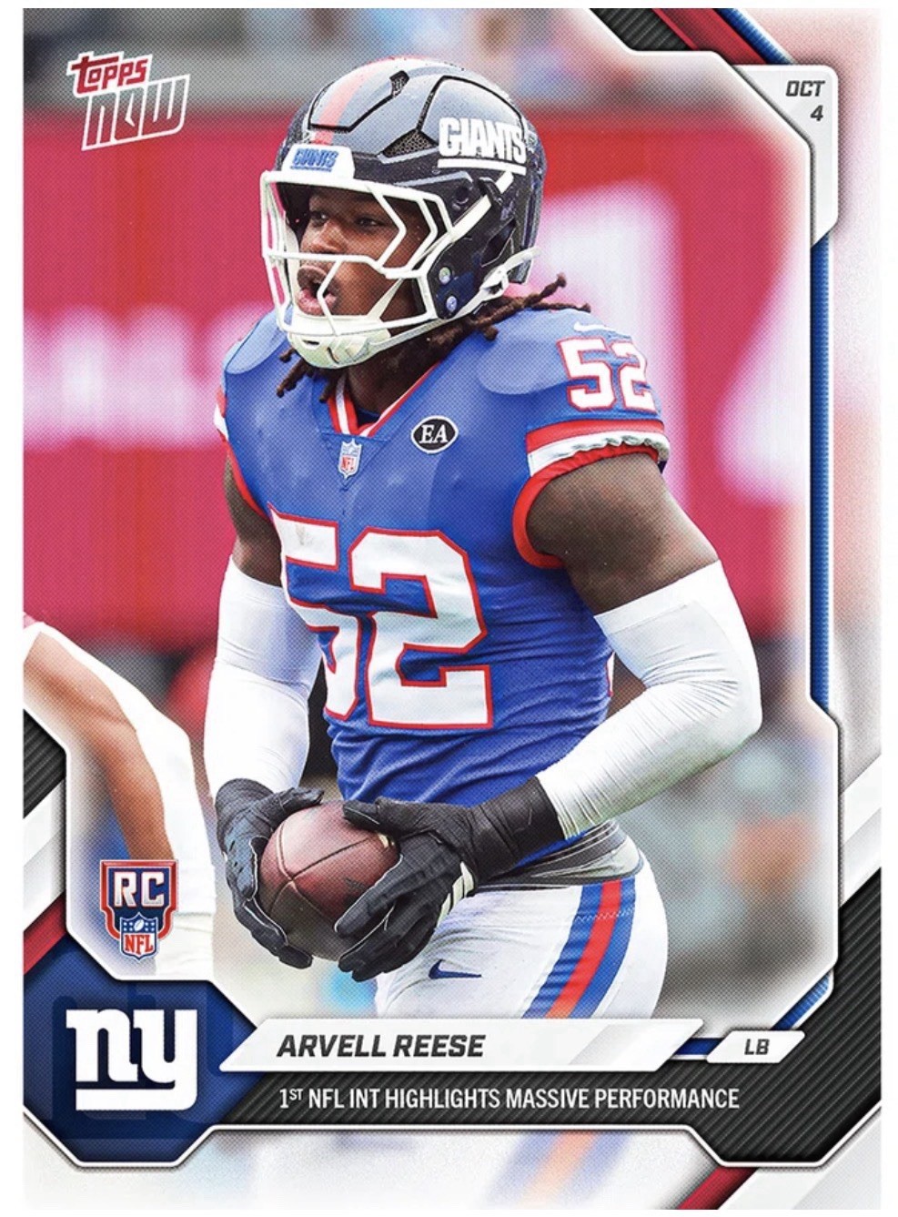 Arvell Reese - 2026-27 NFL Topps NOW Card 43 PRESALE New York Giants