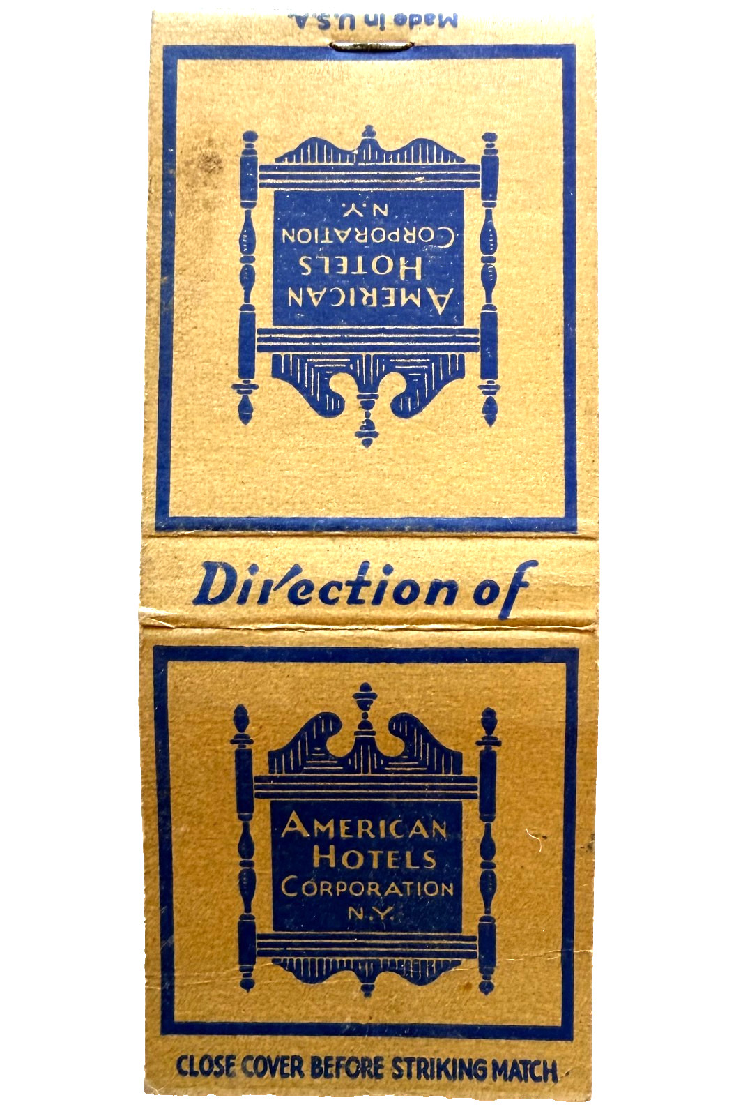 1940s American Hotels Corporation NY Matchbook Cover Multi State Chain Vintage