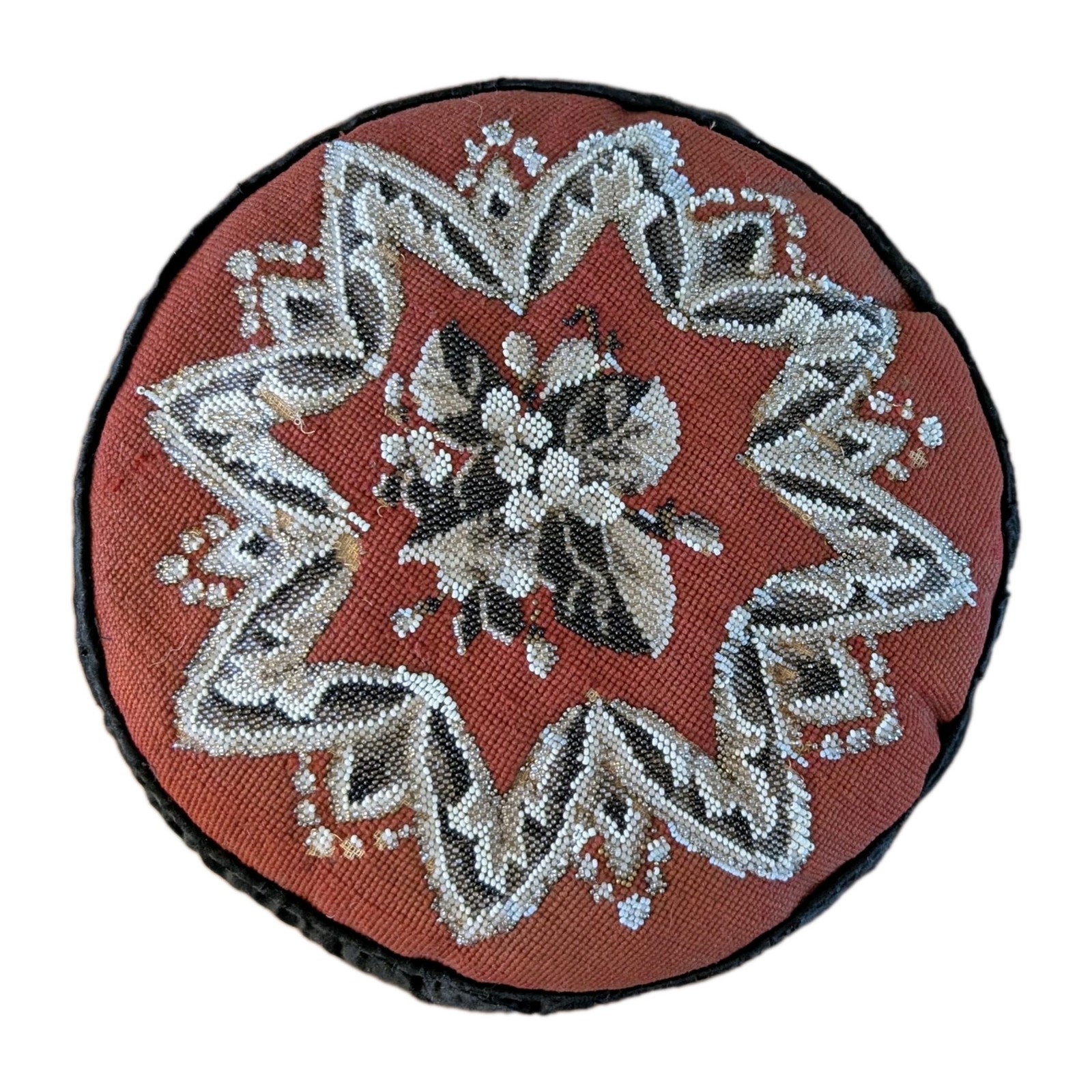 Antique 19th Century Victorian Beaded Needlepoint Cushion/ Pillow 12\ Antique 19th Century Victorian Beaded Needlepoint Cushion/ Pillow 12\