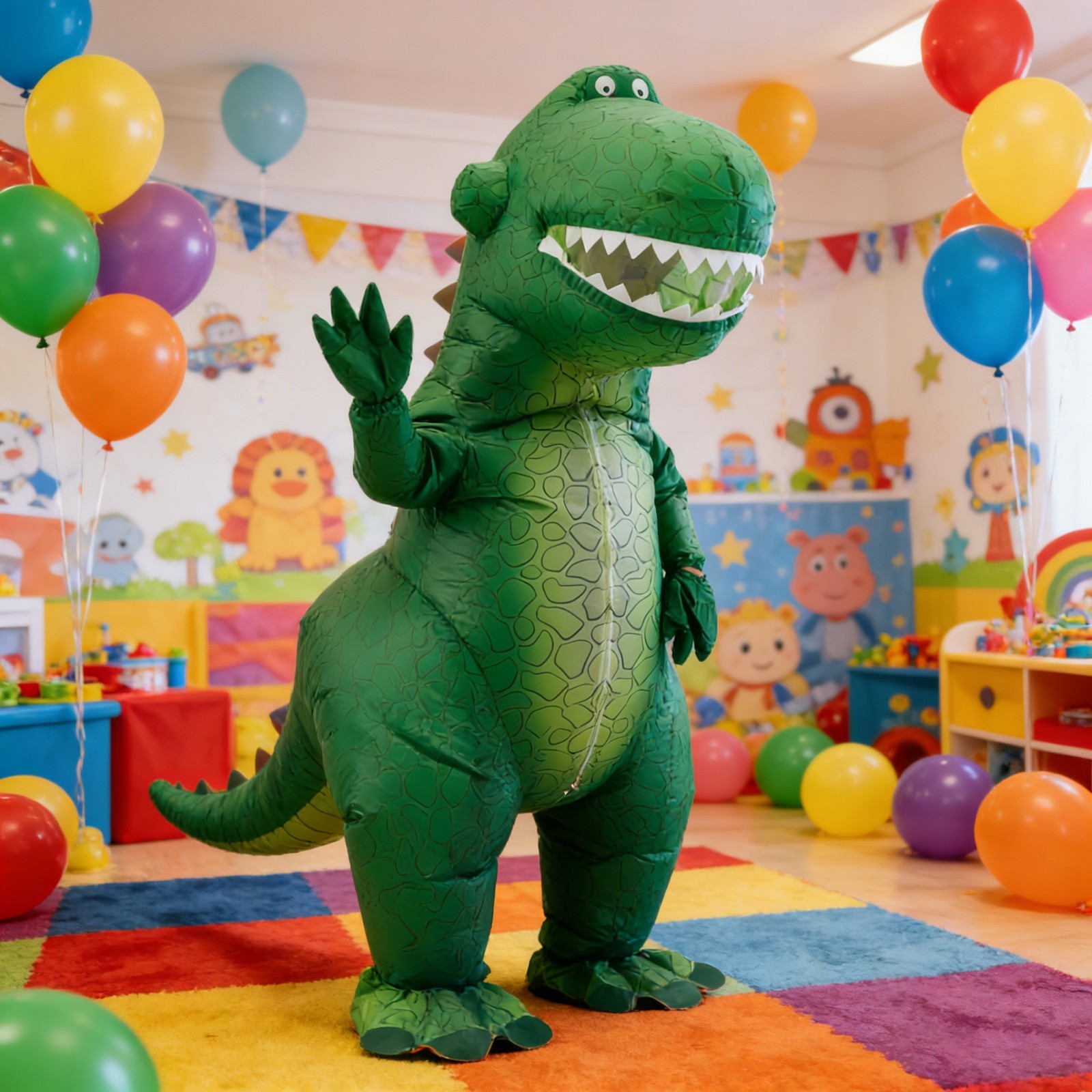 Cute Green T-rex Inflatable Costume Adult Blow Up Halloween Cosplay Party Outfit