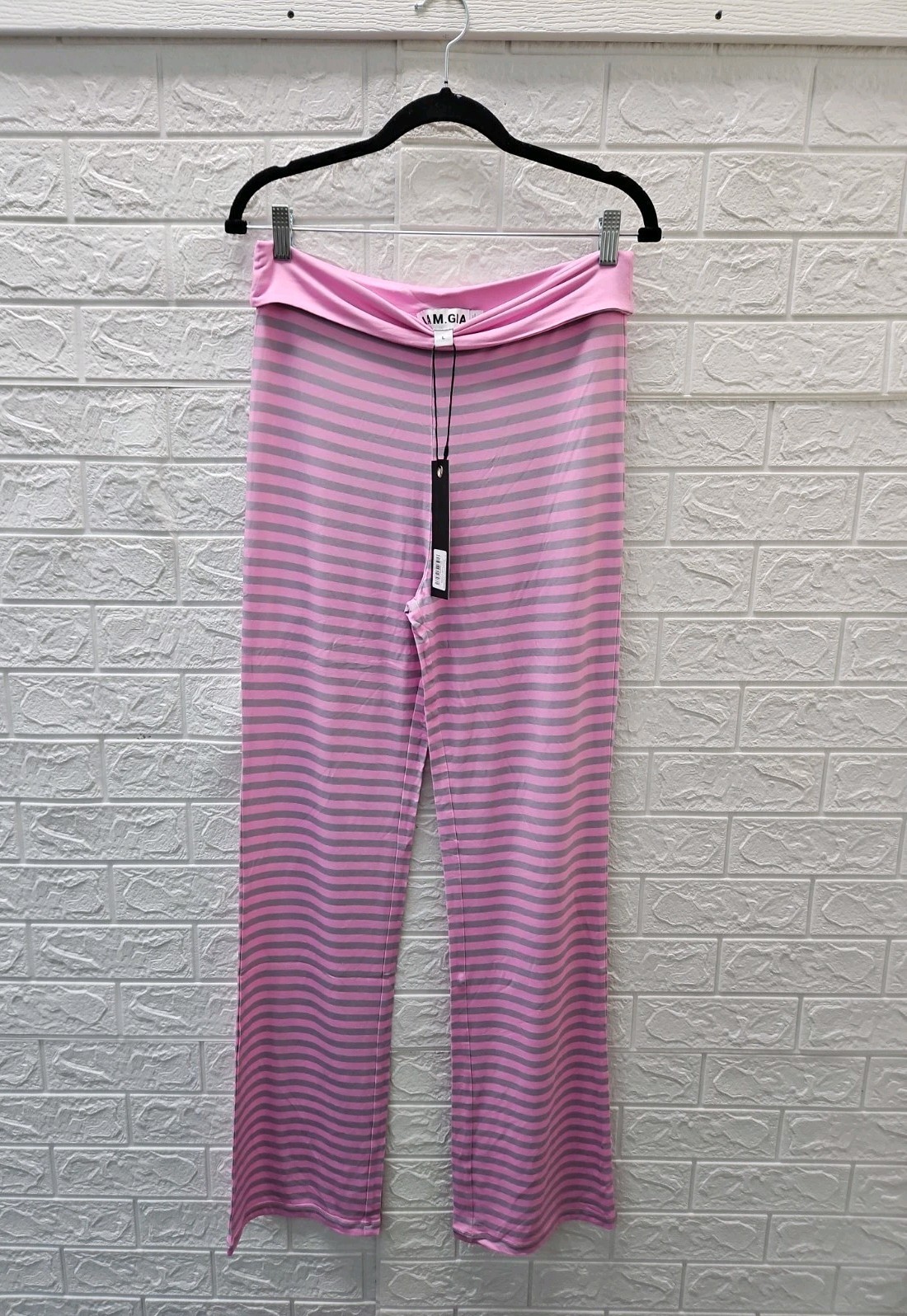 New I.AM.GIA Blare Foldover Waistband Stripe Trackpant Light Pink Stripe Sz L