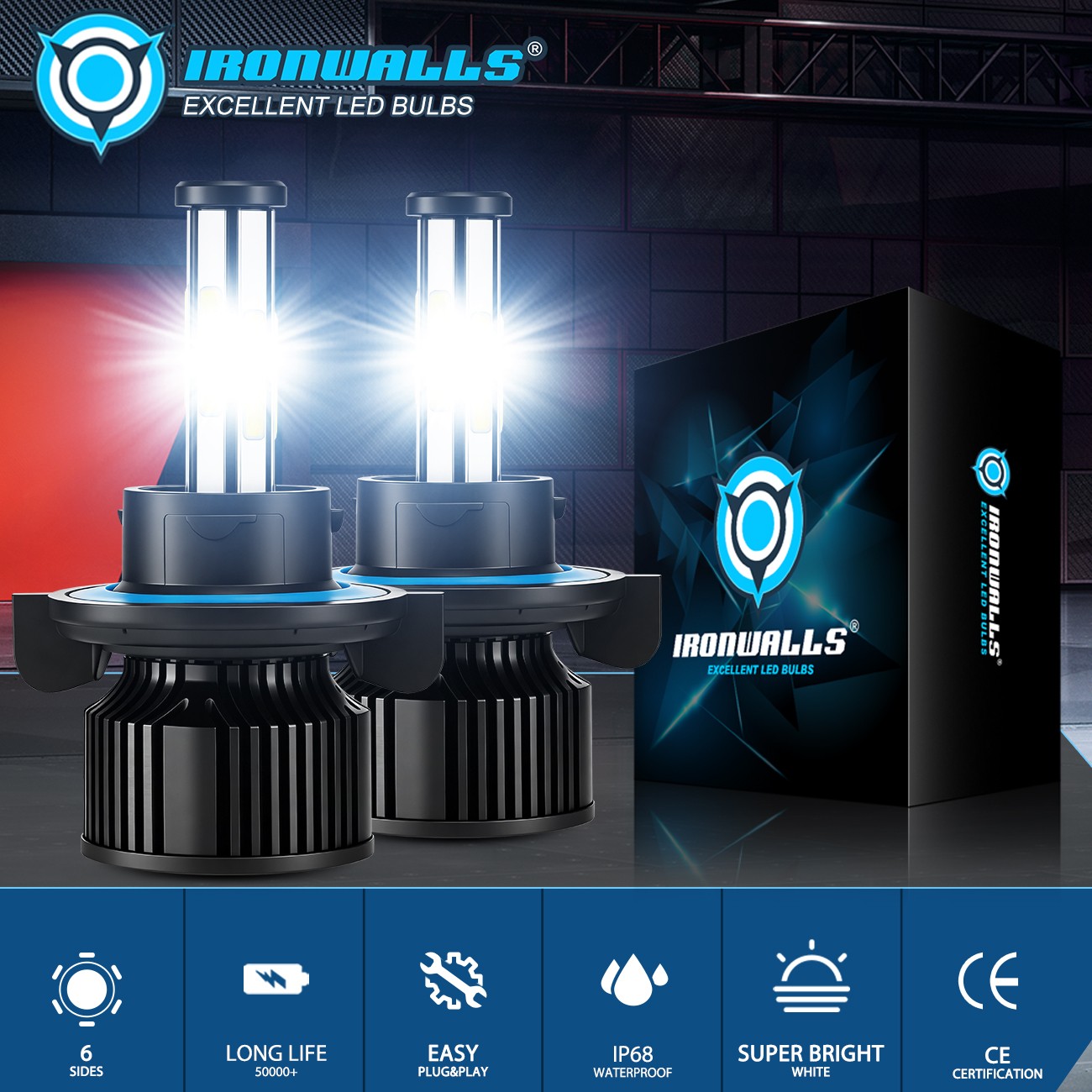 6-sides H13 9008 LED Headlight Bulbs Kit 3000000LM Hi/Lo Beam Super Bright White
