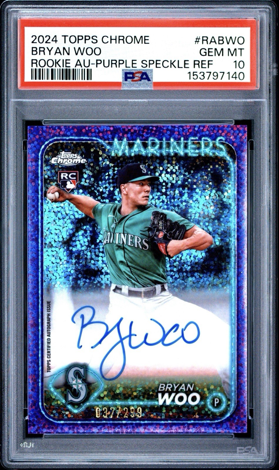 2024 Topps Chrome - Bryan Woo #RA-BWO Purple Speckle Ref 037/299 Autograph 🔥 🔥 2024 Topps Chrome - Bryan Woo #RA-BWO Purple Speckle Ref 037/299 Autograph 🔥 🔥