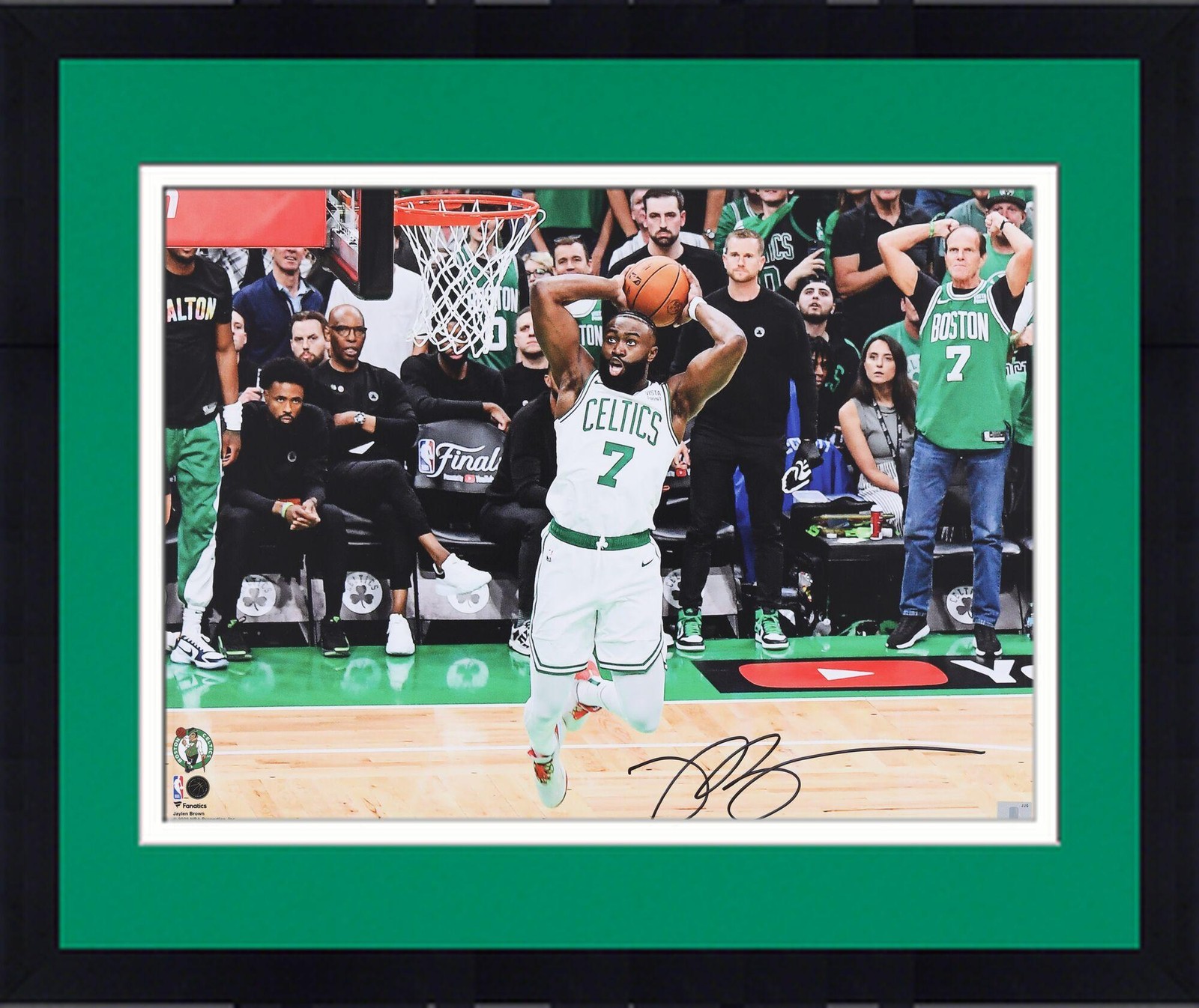 Framed Jaylen Brown Boston Celtics Signed 2024 Finals Dunking 16